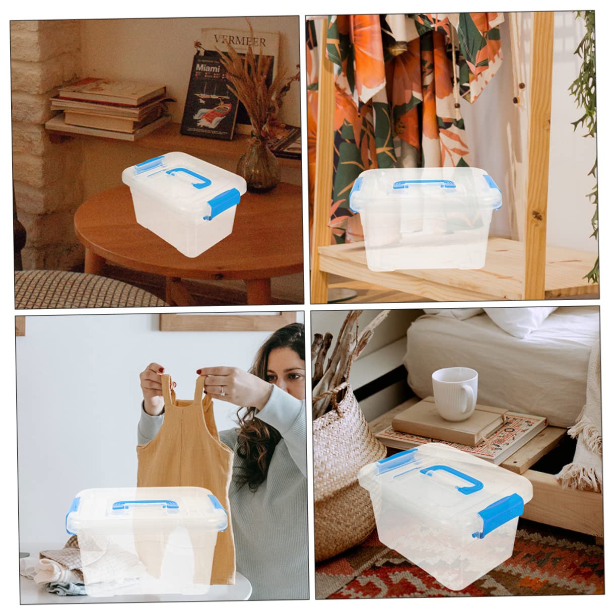 Cabilock 5pezzi Scatola Portaoggetti in Plastica con Manico Impilabile Organizzatore da Scrivania per Riporre Cosmetici e Articoli Vari con Coperchio