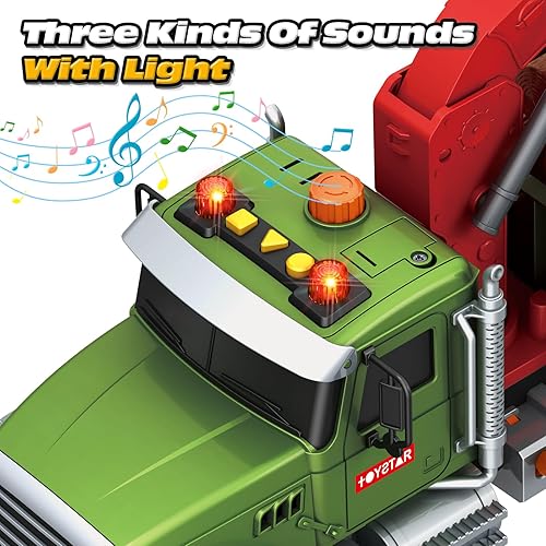 Miniatura 4 de Juguetes para niños de 3, 4, 5, 6, 7, 8 años, camión de madera de granja de 15 pulgadas con grúa de carga y 6 maleteros, luces, sonidos, camión de