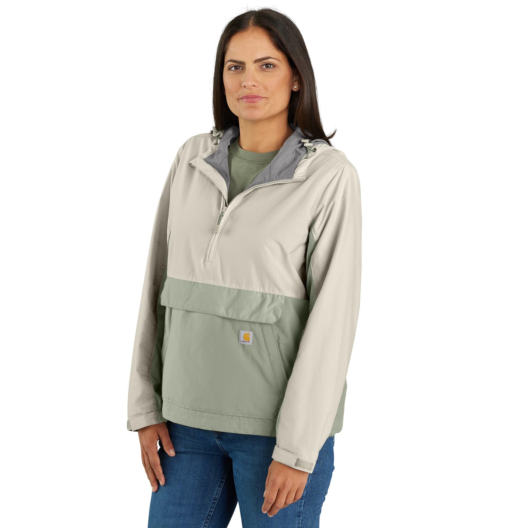 Carhartt Women's Rain Defender Loose Fit Lightweight Packable Anorak, Sage/Chalk, Sage/Chalk, L