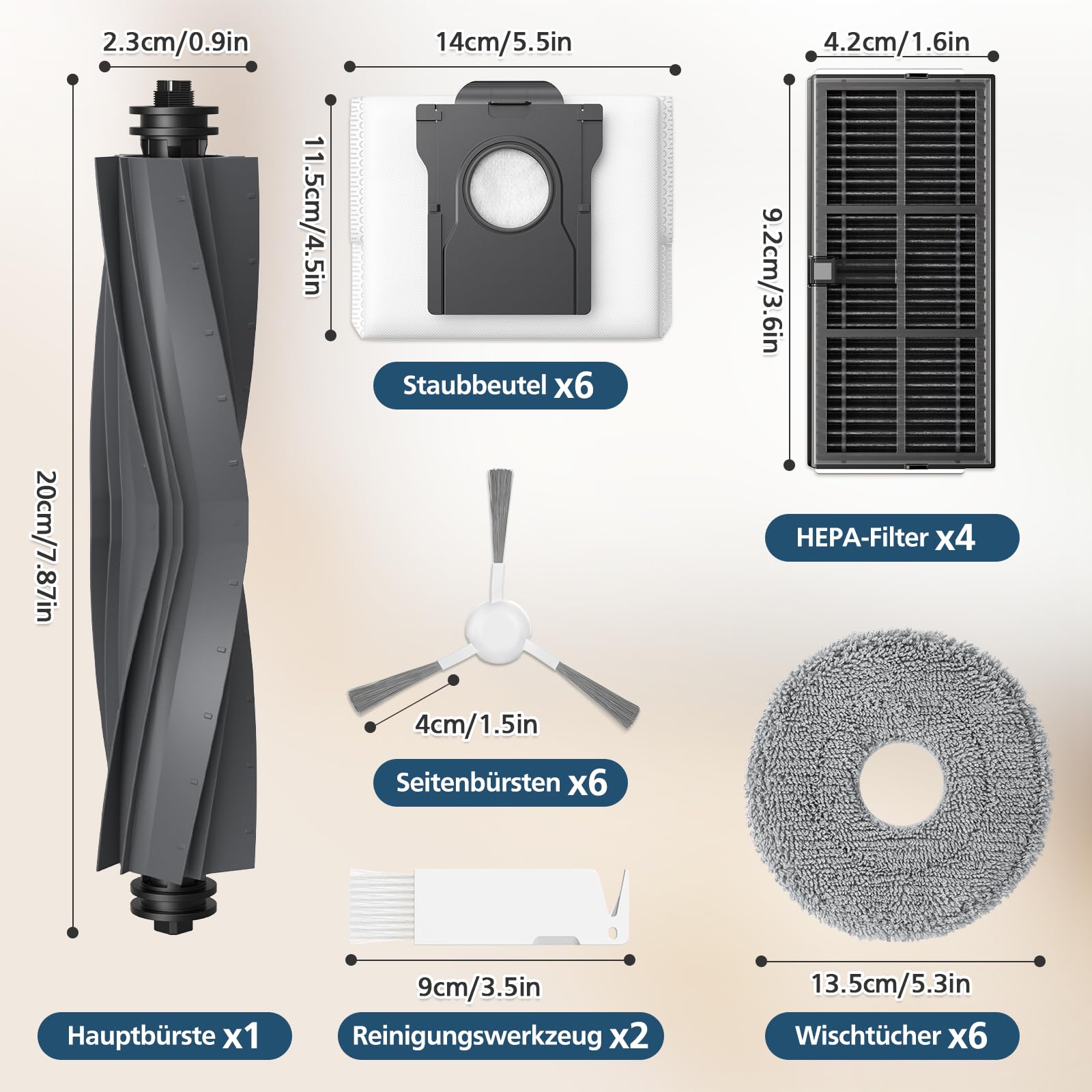 24 sztuki akcesoriów do Dreame L10s Ultra Gen 2 / L10s Pro Ultra Heat / L40 Ultra AE/ X30 Ultra/Mova E30 Ultra robot odkurzający, 1 szczotka główna, 6 worków do kurzu, 6 ściereczek, 4 filtry HEPA, 6