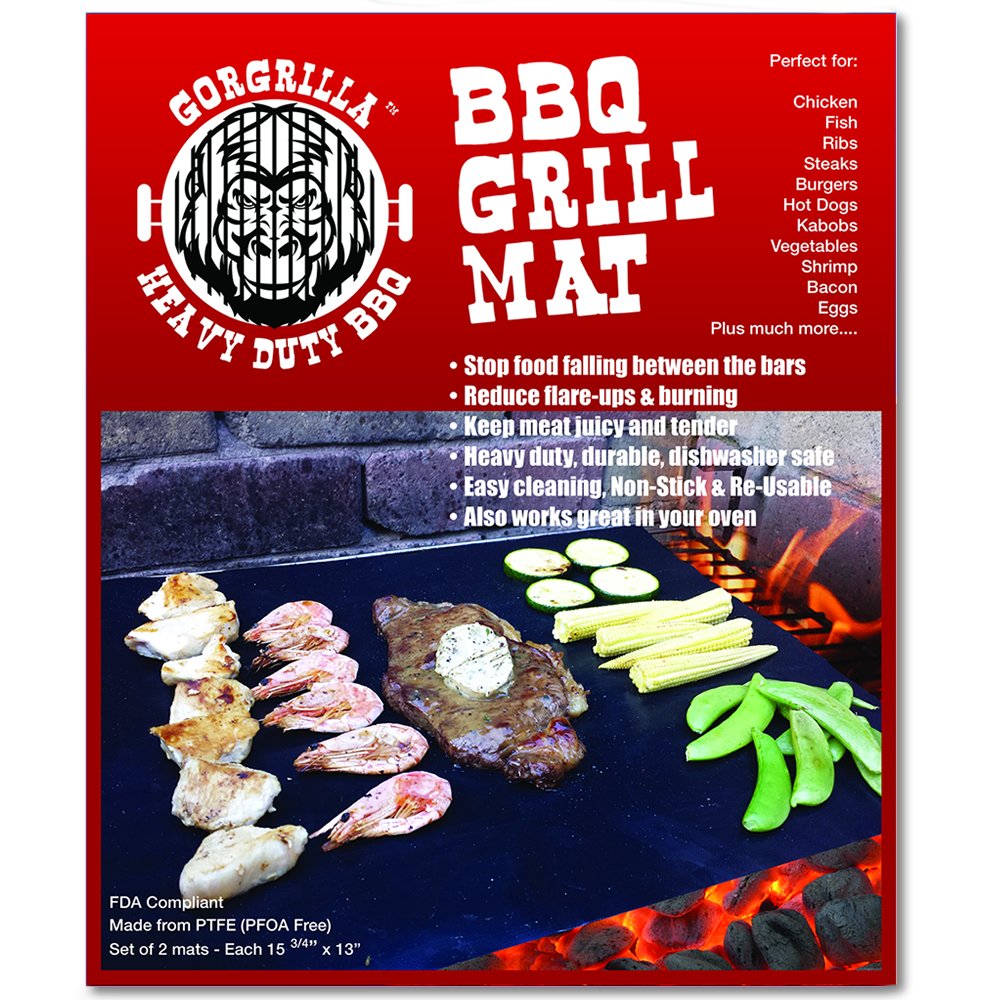 Gorgrilla(TM) BBQ Grill Mat, Set of 2 - As Seen on Tv - Reduce Clean Up Time - Stop Flare-ups and Burning of Your Food - FDA Compliant, PFOA Free, Heavy Duty, Durable, Reusable, Non Stick, Easy Clean