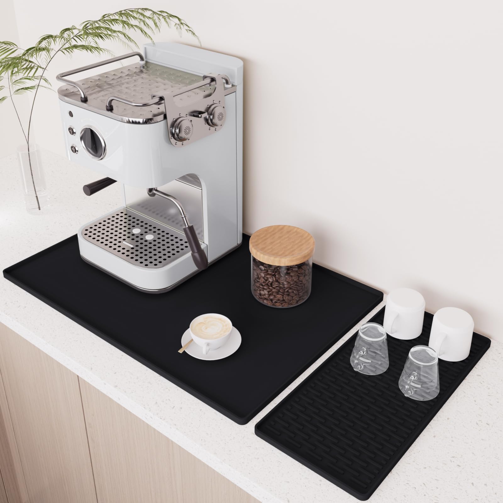 Silicone Coffee Mat - 24" x 16" Removable Bar Mat, Waterproof Leak-Proof Dish Drying Pad, Fits Under Coffee Makers and Espresso Machines to Keep Surfaces Clean, Black
