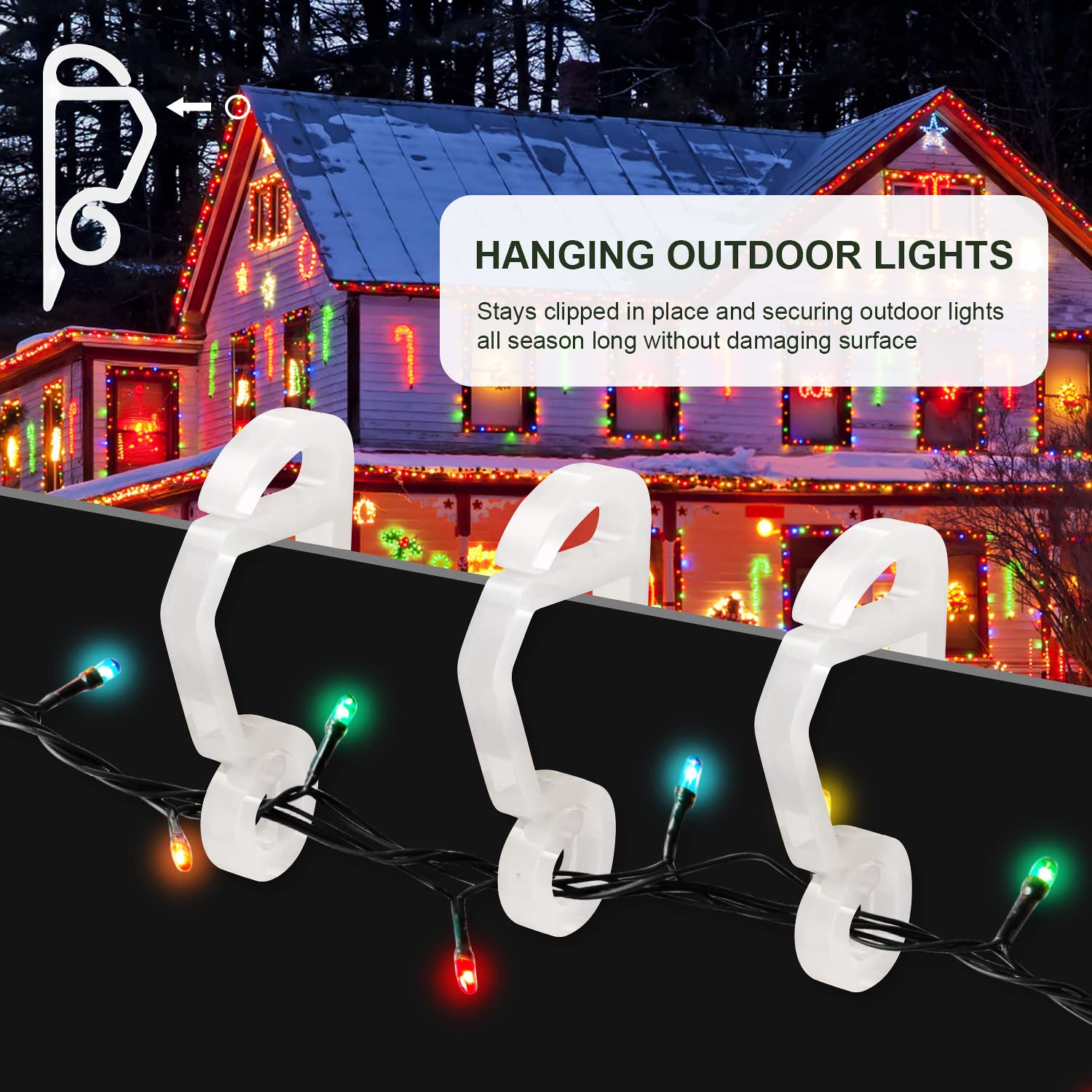 Crochets De Gouttière De Noël En Plastique Lumineuse Clip à L'Extérieur