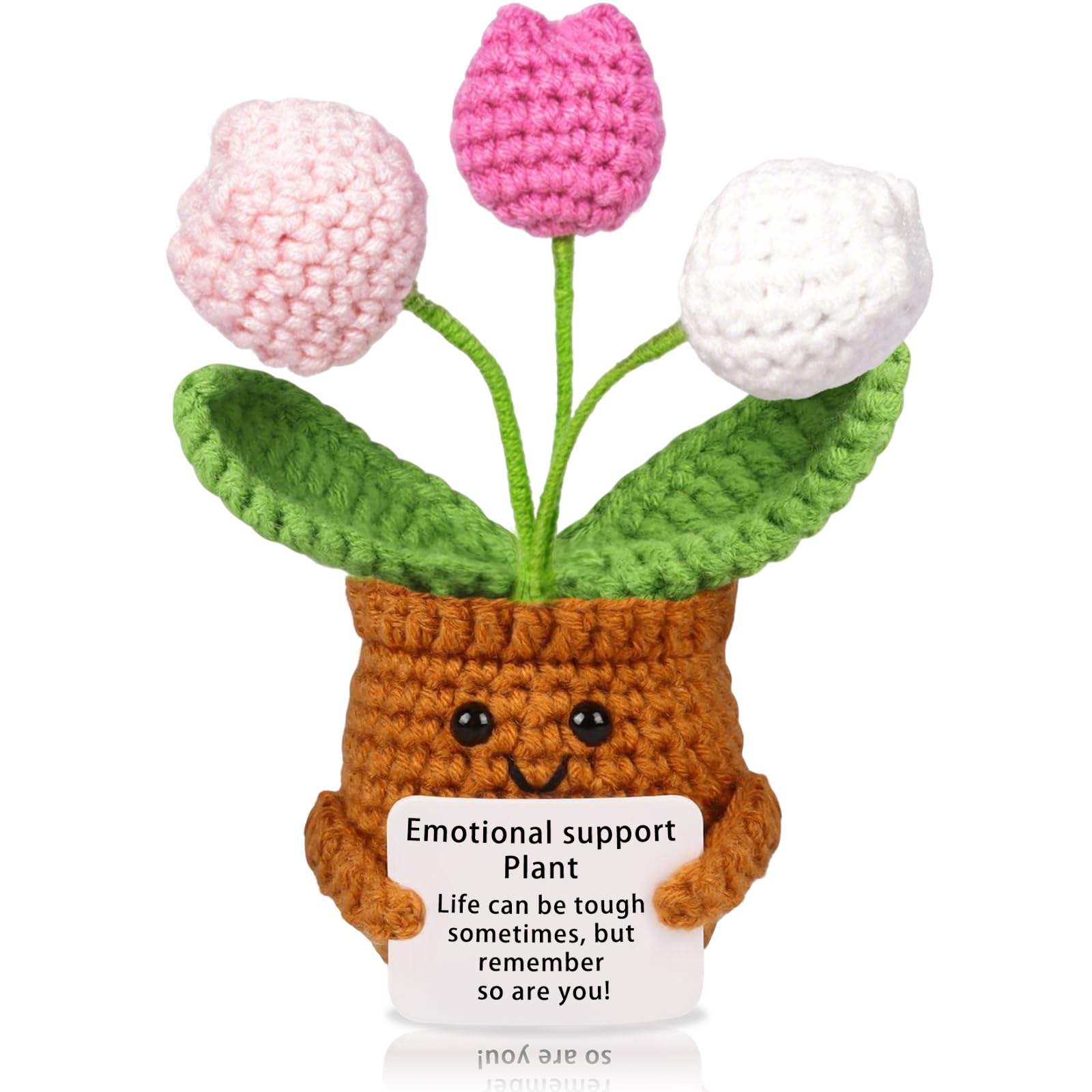 DOJASOHILMI Tulip Gifts Handmade Crochet Flowers Portable Emotional Support Gift Pretty Crochet Flower Small Potted Home Office Decoration