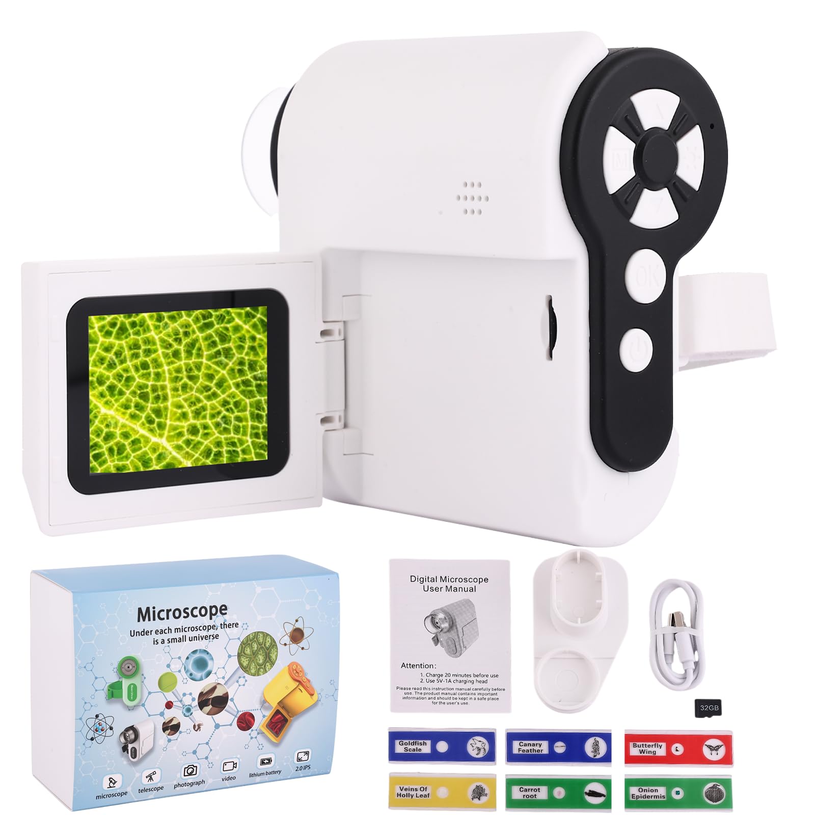 Microscope for Kids, 100x-1000X Digital Microscope with 2-inch LED Screen, Camera & Video Function,32GB TF Card Included.Microscope for Kids 8-12