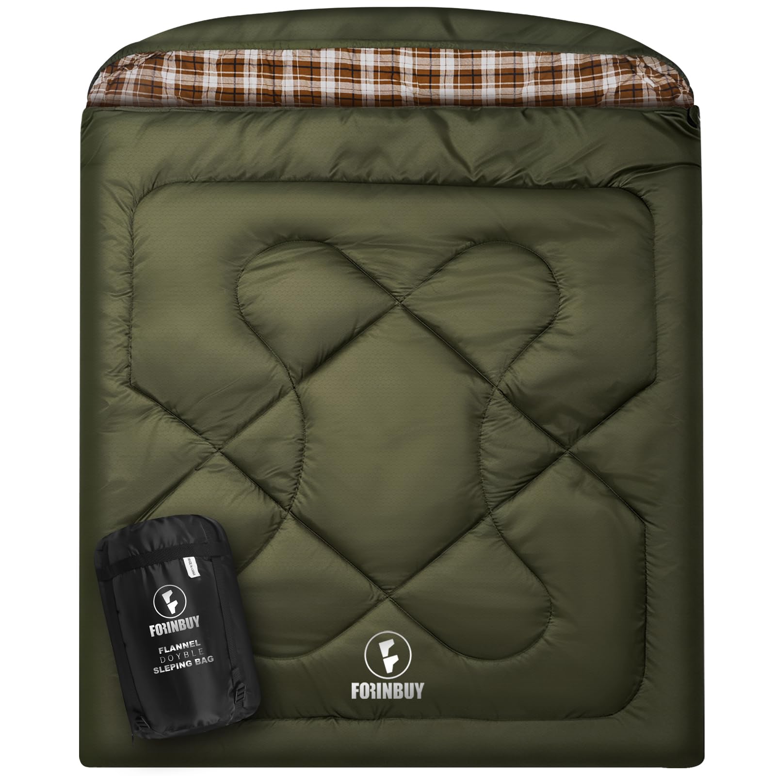 Saco de Dormir Doble Franela para Adultos, 230 x 160 cm | 4 Estaciones, para 2 Personas, impermeable, Cuatro Cremalleras Dobles, Ideal para, camping, caza y viajes en coche, 4.0 kg