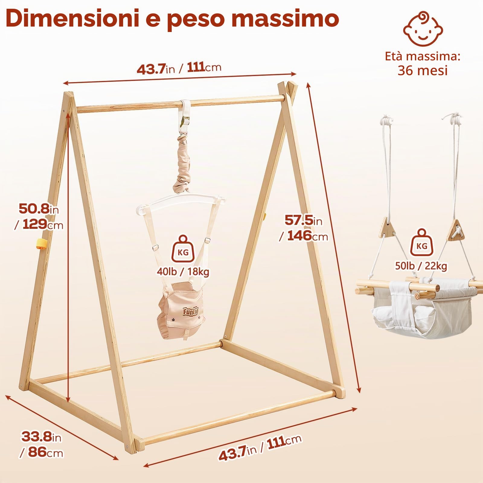 FUNLIO Montessori 2 in 1 Altalena in Legno per Bambini & Saltellante per Neonati