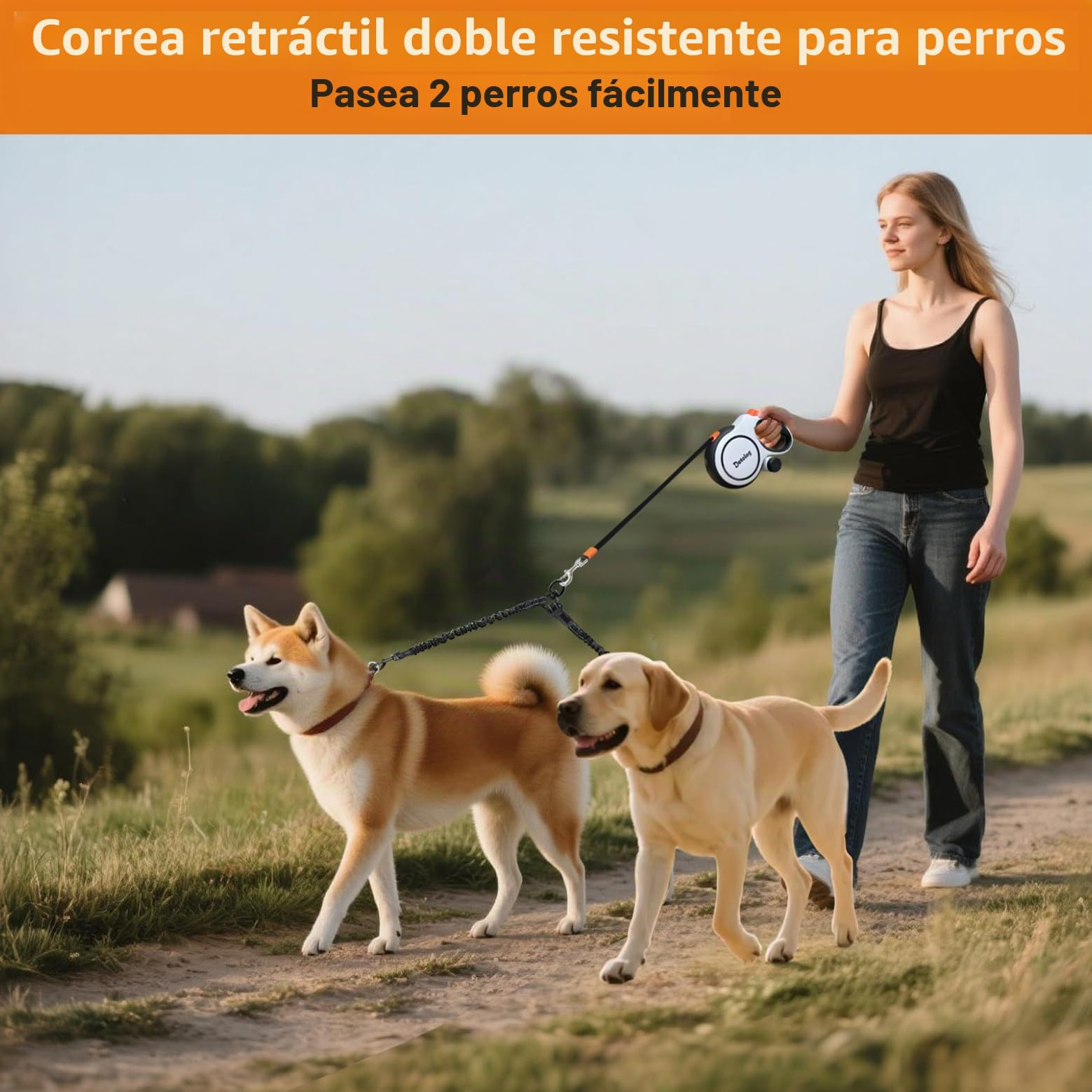 Correa retrámctil para Perro, Correa Extensible de 26ft con Correas elásticas para 2 Perros, Correa elástica con Hebilla de arnés de Seguridad Perro, Correa retráctil de 8 m, Blanco