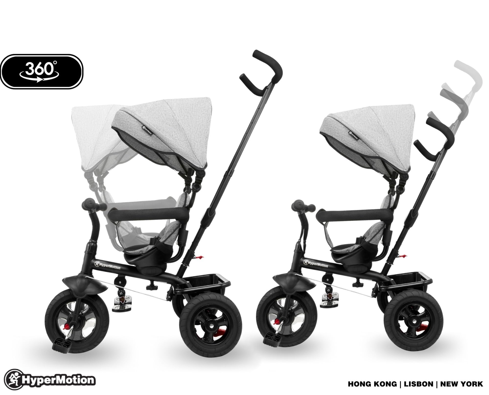 HyperMotion Triciclo Infantil con Manillar para Padres - Bici Bebé 1 Año Evolutiva hasta 20kg - Modelo Similar Kinderkraft con Barra de Empuje - Saltador Bebe Gris
