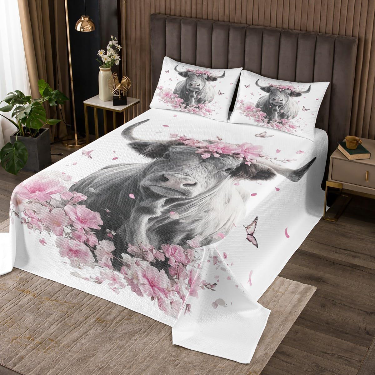 jejeloiu Cute Deer Bedspread Quilts Deer Hunting Coverlet Set King Size for Kids Boys Girls Mountain Quilted Coverlet for All Season with 2 Pillowcases Foggy Mountain Microfiber