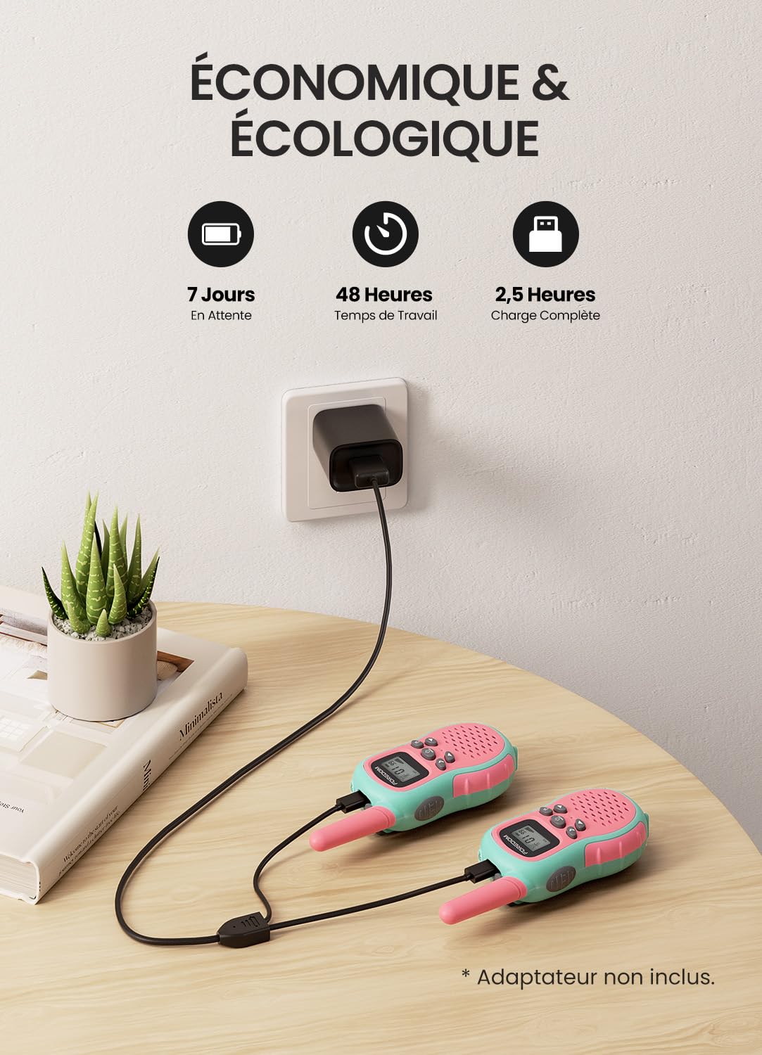 FOREDOM Talkie Walkie Enfants Rechargeable, Talkie-Walkie Longue Portée pour Garçons & Filles de 3-12 Ans avec Lampe, Lot de 2 - Rose