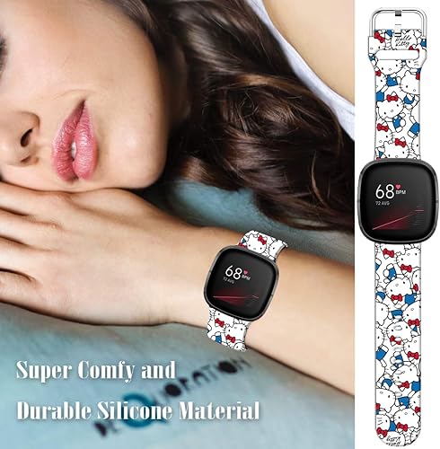Miniatura 5 de Correas de reloj de dibujos animados con estampado floral compatibles con Fitbit Versa 4Versa 3Fitbit Sense 2Sense Band de silicona suave deportiva