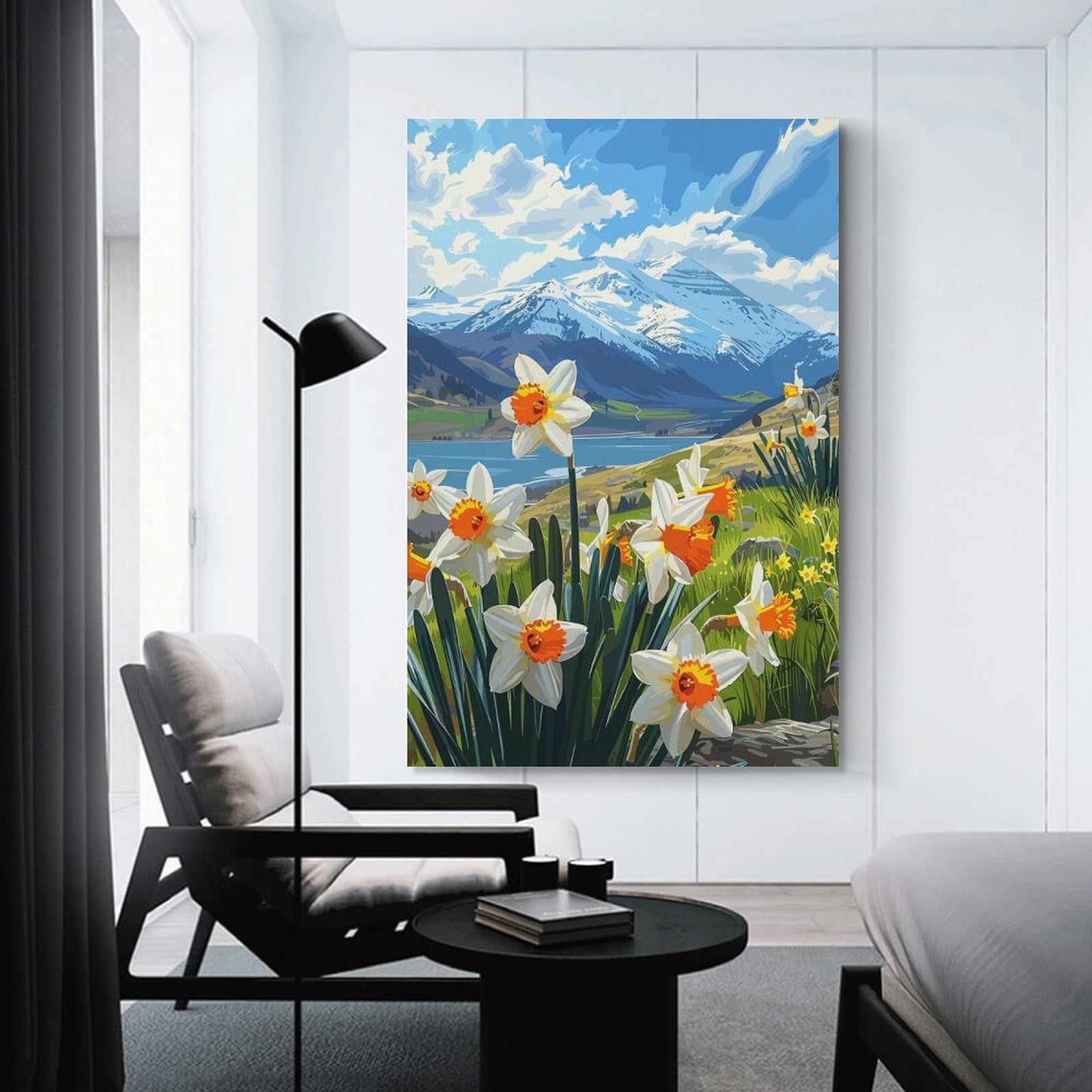 Junmoney Mountain Daffodils Canvas Wall Decor, 20x30inch(50x75cm), for Bedroom, Guest Room Or Reading Nook, Canvas Wall Decor for Personal Spaces