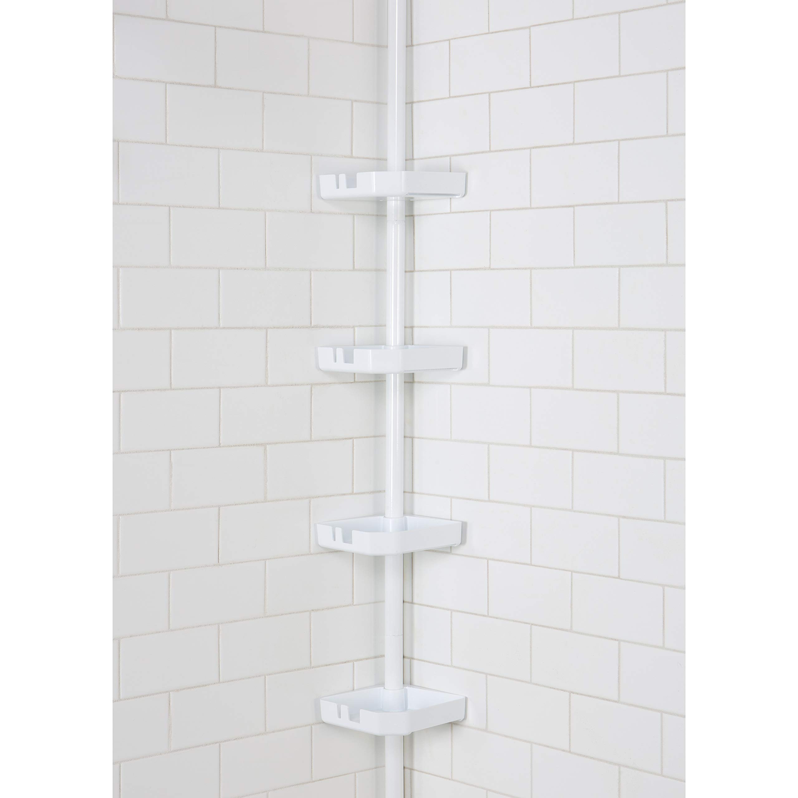 Bath Bliss 4 Tier Shelf Tension Adjustable Corner Storage Organizer Bathroom in Matte White Shower Caddy