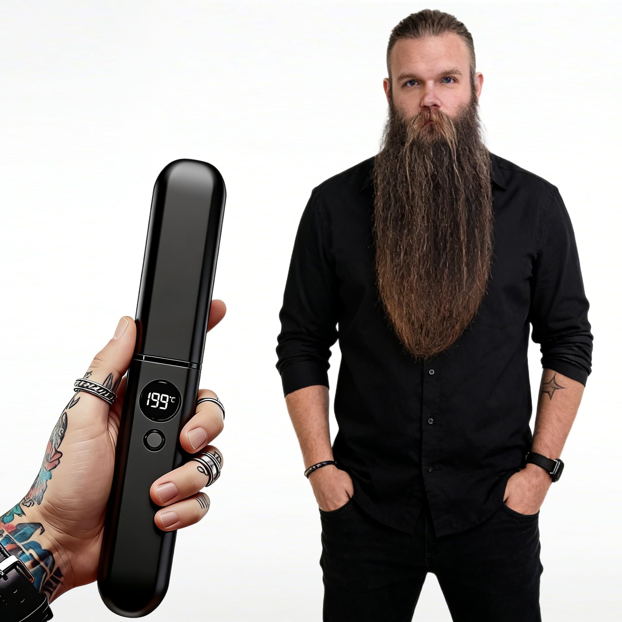Beard Straightener for Men, Heated Beard Brush, Cordless Beard Hot Comb for Medium to Long Beards, with Travel Case, Rechargeable, 3 Temp Settings,