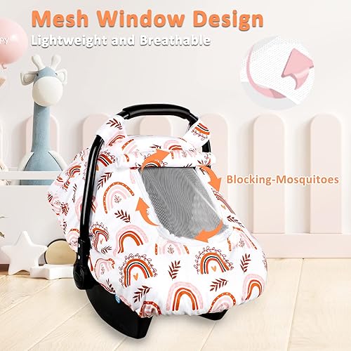 Miniatura 6 de Funda de asiento de automóvil para bebé, diseño de arco iris para recién nacidos, 2 capas de malla y tela transpirable, poliéster ligerorespaldo de