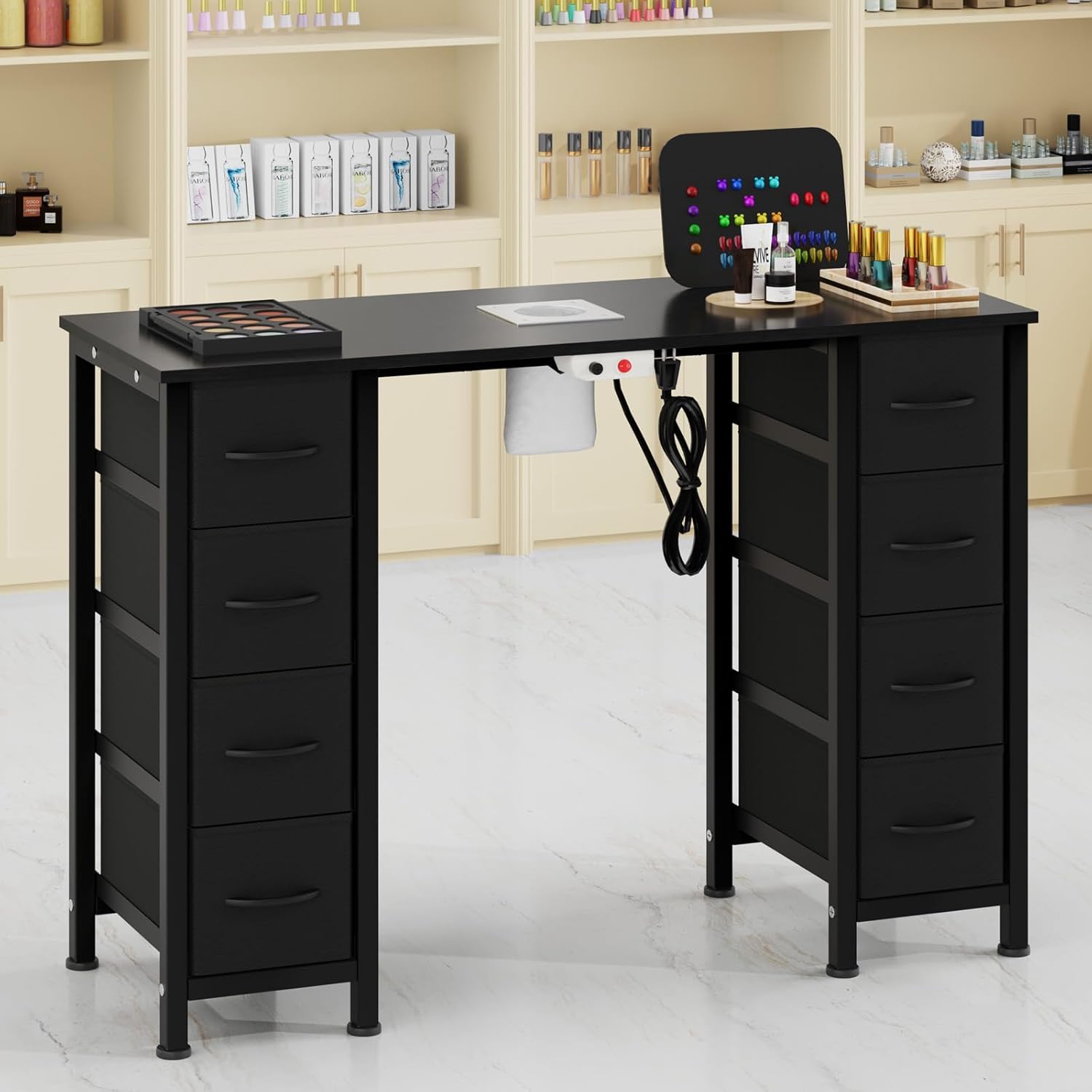 Nail Desk, Manicure Table, Nail Beauty Salon Workstation w/Electric Dust Collector, 8 Fabric Drawers