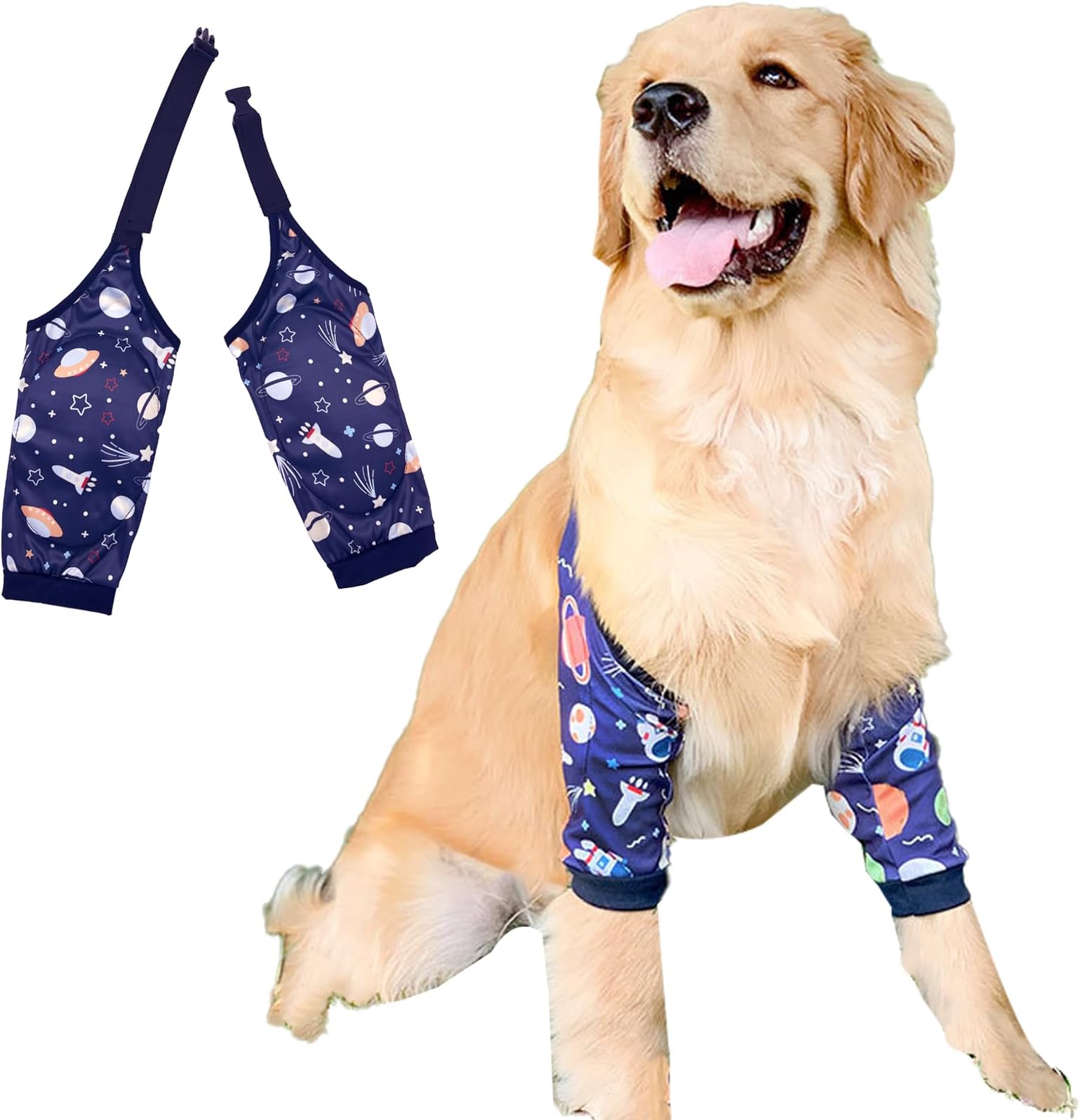Dog Knee Protector Pad for Calluses Knee Brace Front Elbow Support Wrap, Pet Sleeves for Wounds Dog Elbow Callus Treatment for Medium Large Dogs with Scarf（3XL Stars）