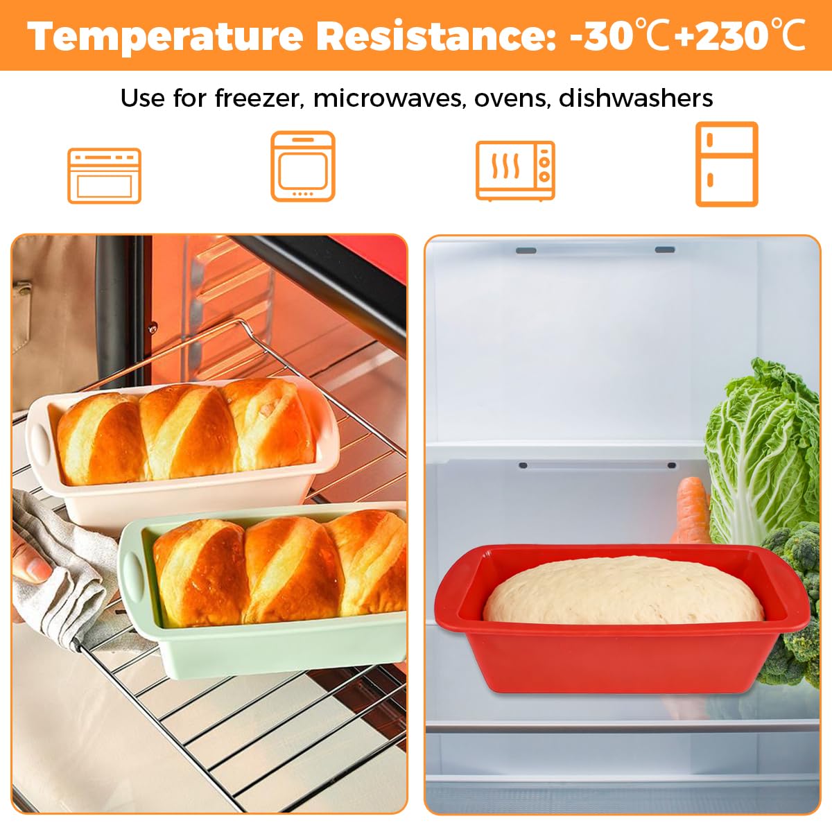 4 Piezas Rectangular Molde Silicona Horno, 19,2 x 9,5 x 5,5 cm Moldes de Silicona para Hornear Pan, Reutilizable Molde Bizcocho Antiadherente con Raspador de Masa para Hacer Pan, Pasteles, Tostadas — view 4