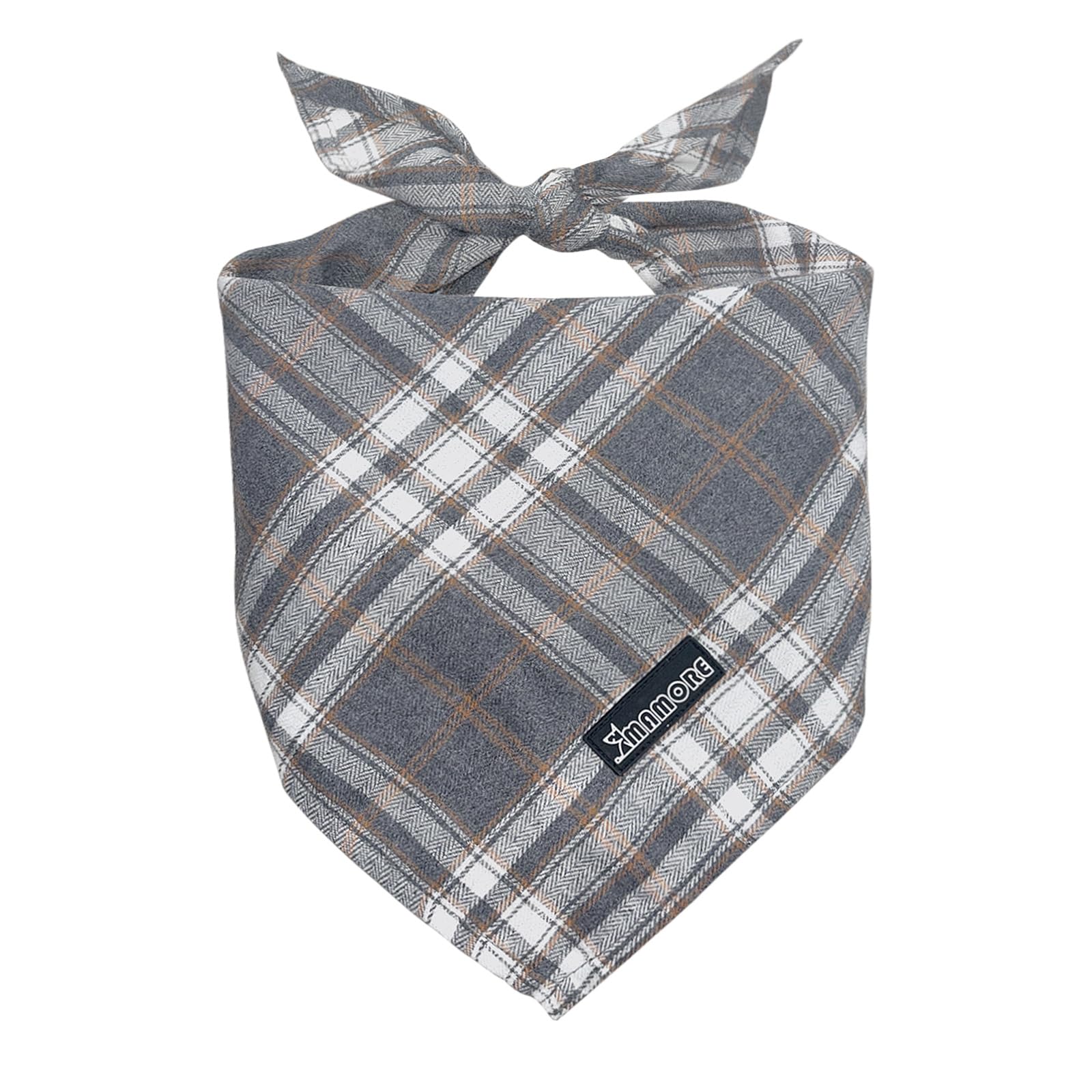 Adjustable Plaid Dog Bandanas,1PC Soft Washable Cotton Triangle Bib Kerchief Scarfs for Small Medium Large Dogs and Cats (Grey, Large) — image 1