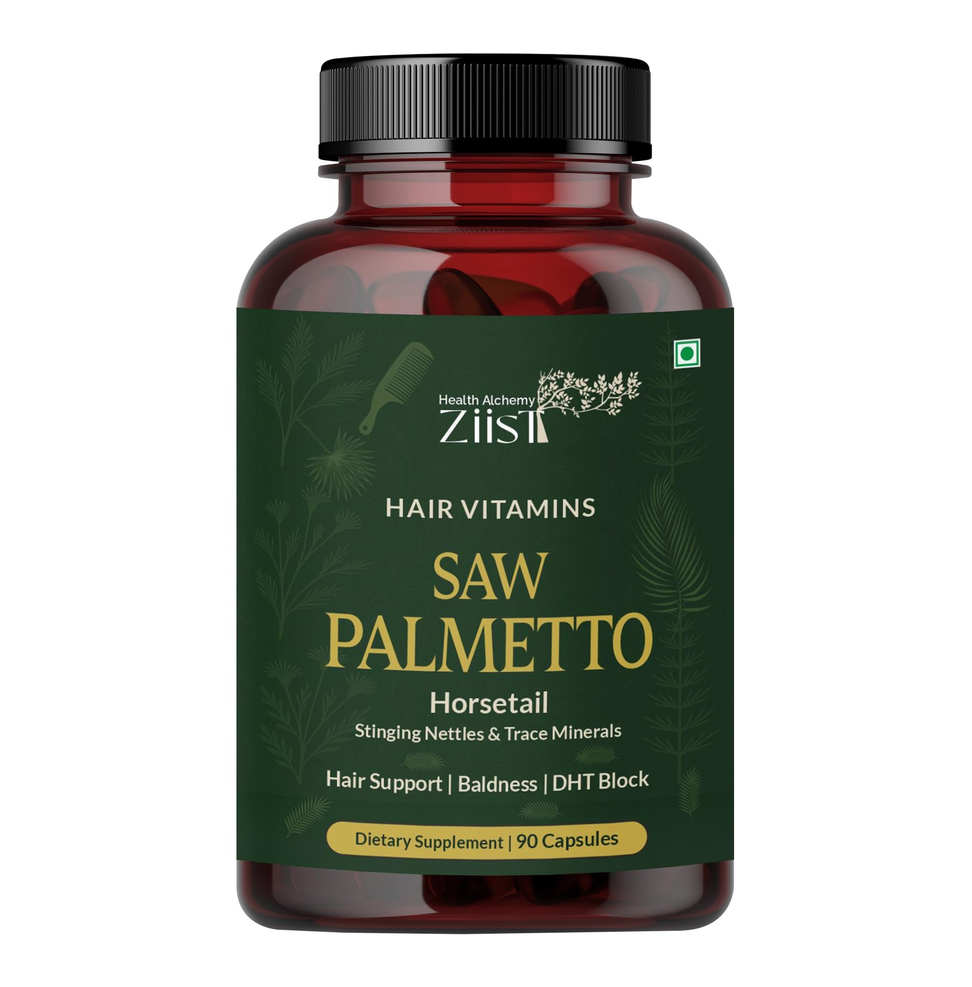 Ziist Hair Vitamins SAW PALMETTO with Horsetail Stinging Nettles & Trace Minerals - DHT Block Supplement| Dietary Supplement | 90 Capsules