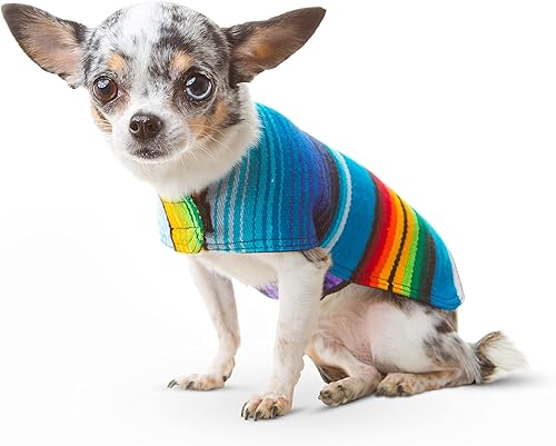 Miniatura 6 de Poncho de perro hecho a mano de Authentic Mexican Blanket ropa para perros suéter abrigo M Azul