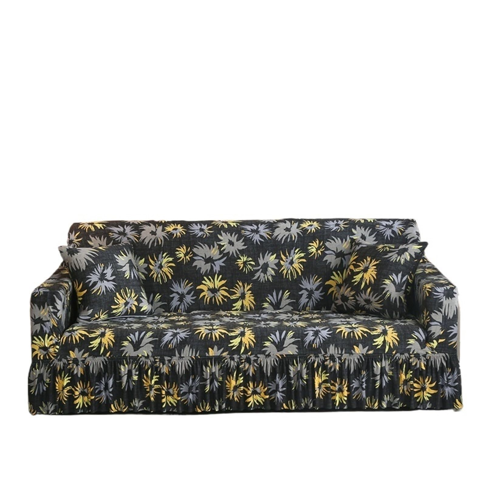 SUBLXPoten Sofa Cover with Skirt Printed Ruffled Skirt Sofa Covers for Living Room Stretch Couch Cover Furniture Protector Easy Fitted Washable(Color 34,3-seater 190-230cm)