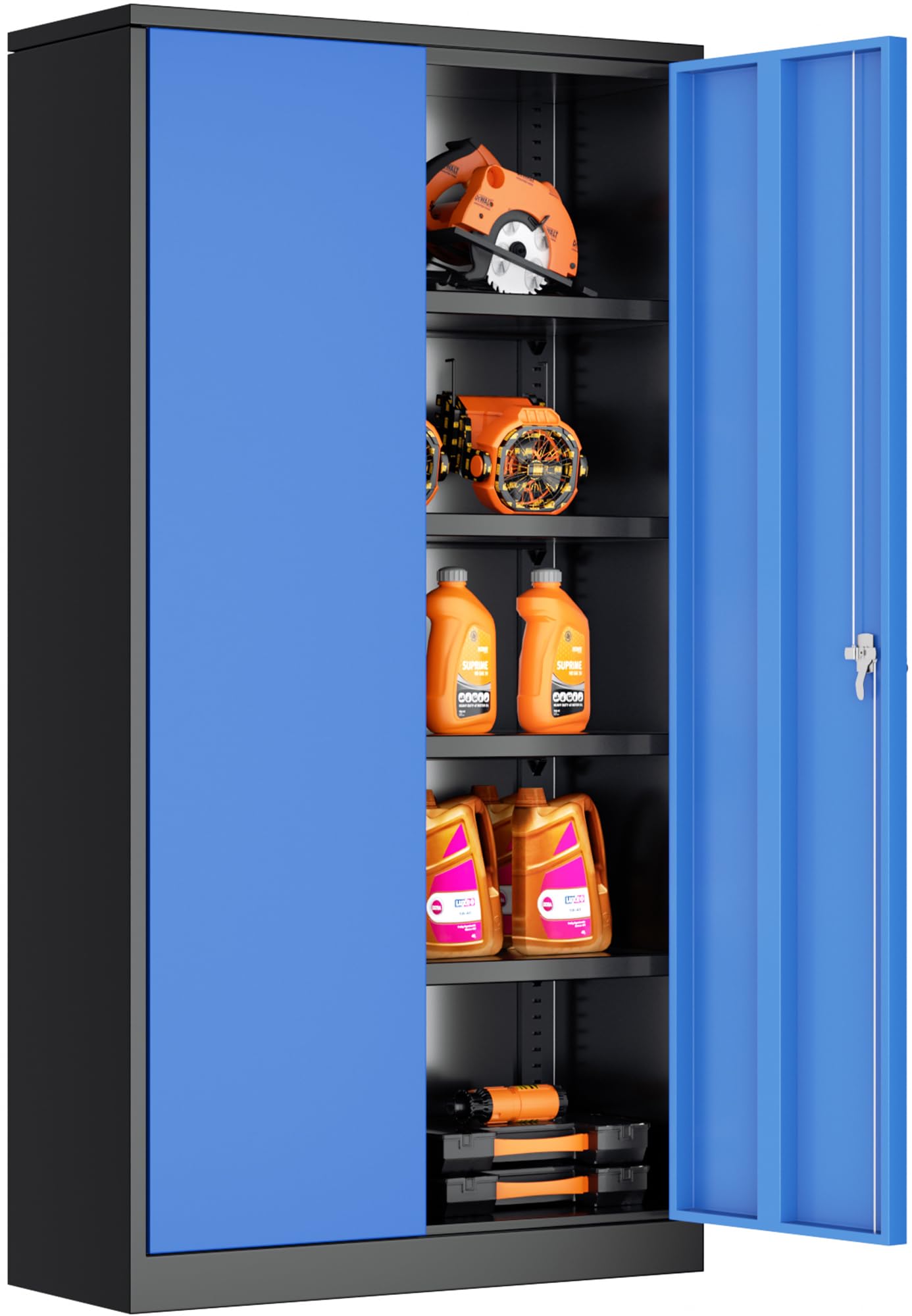 INTERGREAT Metal Storage Cabinet with Doors, 72" Locking Steel Storage Cabinet with Shelves, Tall Metal Cabinet Lockable Steel Cabinets for Home Office, Garage,(Black+Blue)