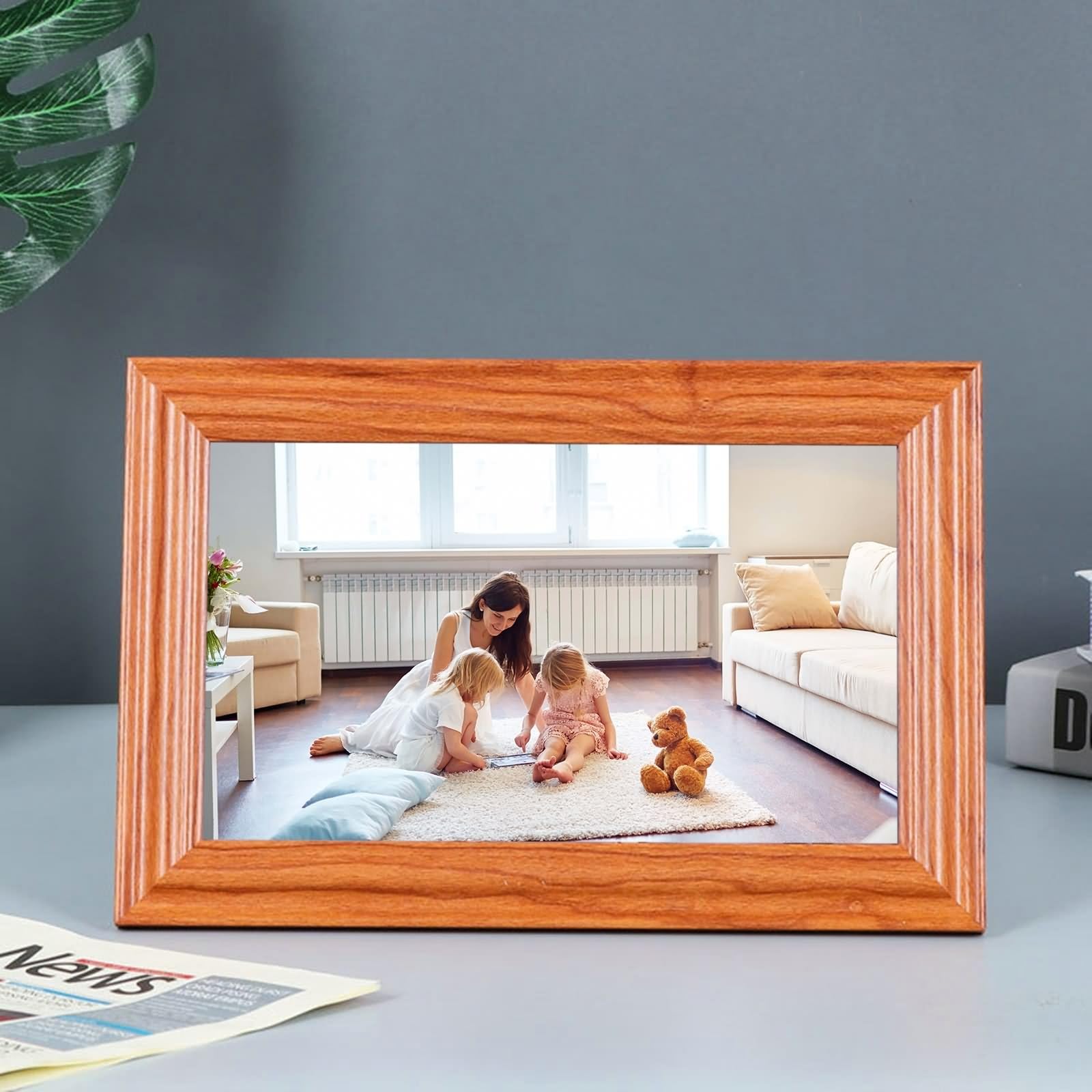 Home - Marco de fotos horizontal de madera roja rectangular para montaje en mesa y pared, tablero DM, 8 x 16 pulgadas