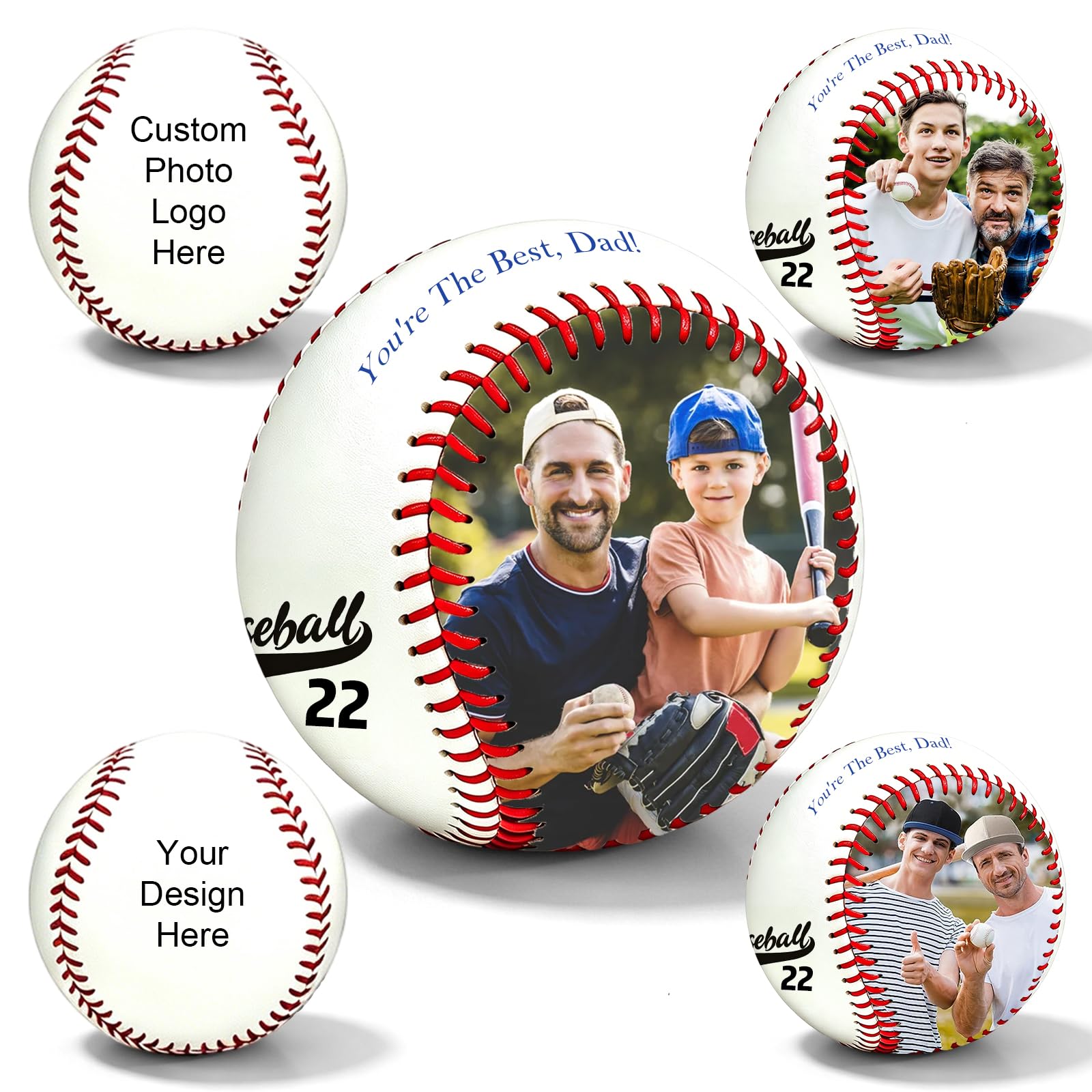 WFE Personalised Baseball with Photo and Text, Custom Engraved Leather Ball with Name & Number, Commemorative Keepsake Gift for Coach, Dad, Groomsmen, Team Award, Father's Day, Birthday