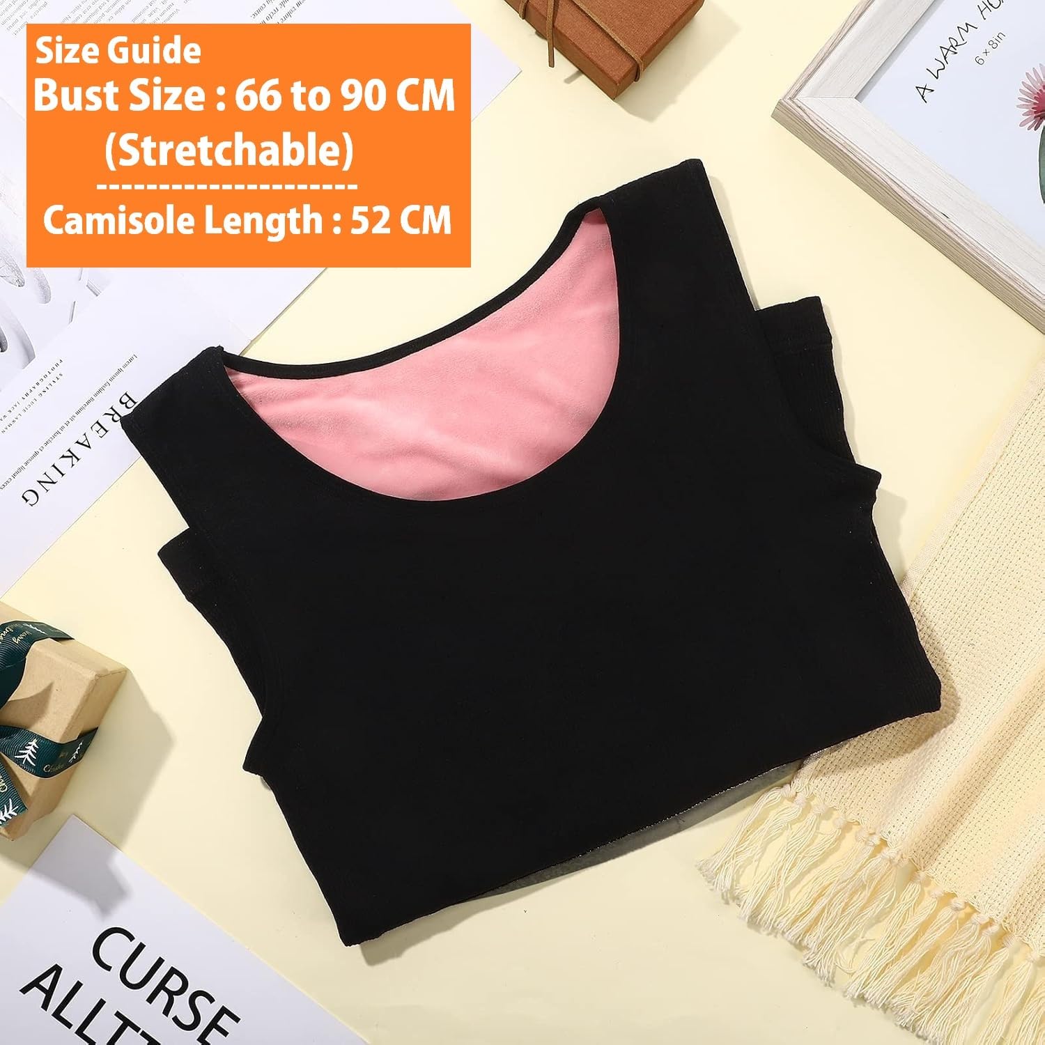 HSR Womens Thermal Fleece Lined Underwear Tops Camisole Apricot Sexy Stretchy Slim-Fit Tank Top Warm Base Velvet Touch Layer Vest (Free Size) (Bust Size : 66 to 90 CM) Stretchable - Image 5 thumbnail
