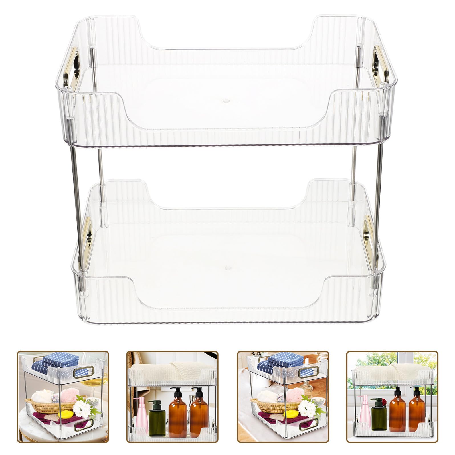 Kichvoe Organizzatore da Bagno da Tavolo a 2 Livelli in Pet e Acciaio Inox, Scaffale Trasparente per Cosmetici, per Lavabo e Toletta