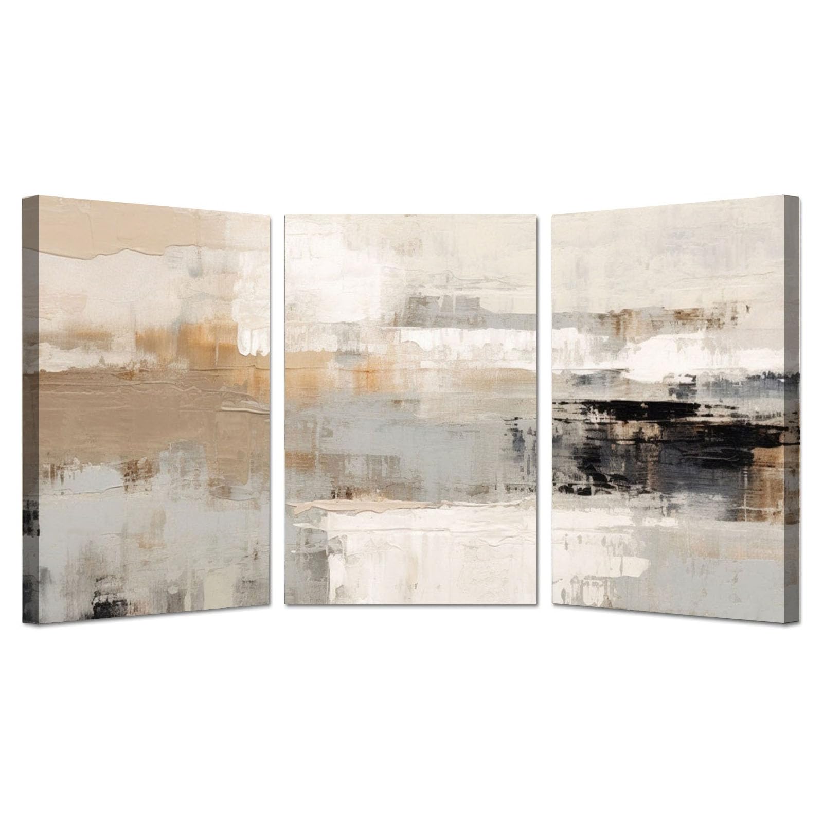 AMXBZC 3-teiliges Set Abstrakt Bild auf Leinwand Retro-minimalistisches Muster Schlafzimmer Bilder Wandbild Wohnzimmer Kunstdruck Wanddeko - Kunst Modern Büro(Beige)-40x60cmx3 Gerahmt