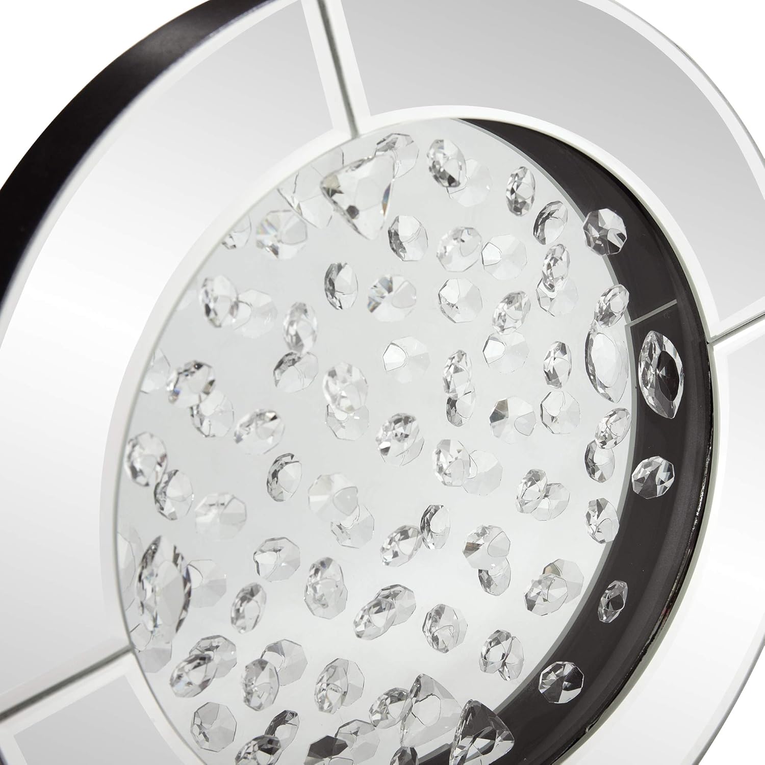 Nina 10-Inch Round Wood and Glass Crystal Accented Mirror