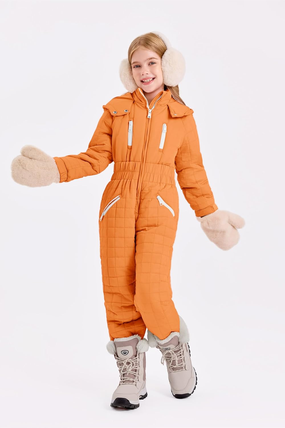 Haloumoning Kids Snow Suit Girls Hooded Waterproof Insulated One Piece Ski Suit 5-14 Years - Image 3
