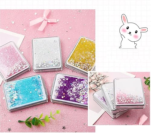 Miniatura 6 de HSYHERE Creative Quicksand Moving Sand - Mini espejo de maquillaje de doble cara, portátil, plegable, compacto espejo de bolsillo de viaje (cuadrado