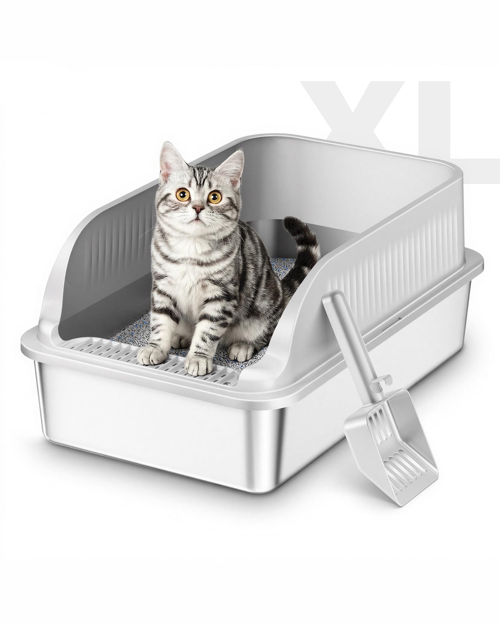 ICOYEA Katzenklo Edelstahl, Katzentoilette Groß XXL mit Schaufel