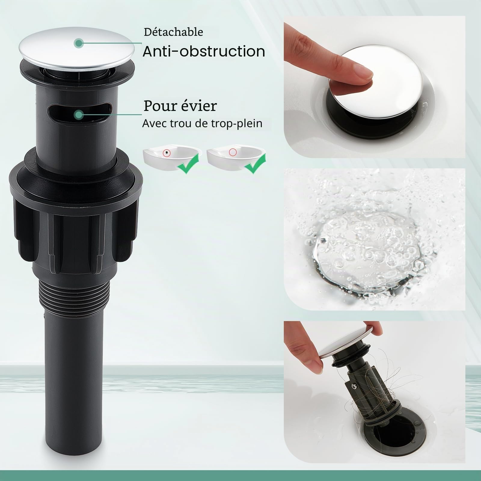 CREA Robinet Lavabo Cascade,Mitigeur Salle de Bain avec Bonde de Lavabo Pop-up, Moderne Mitigeur Lavabo Cascade, Robinet Salle de Bain avec Bec Grand,Chrom