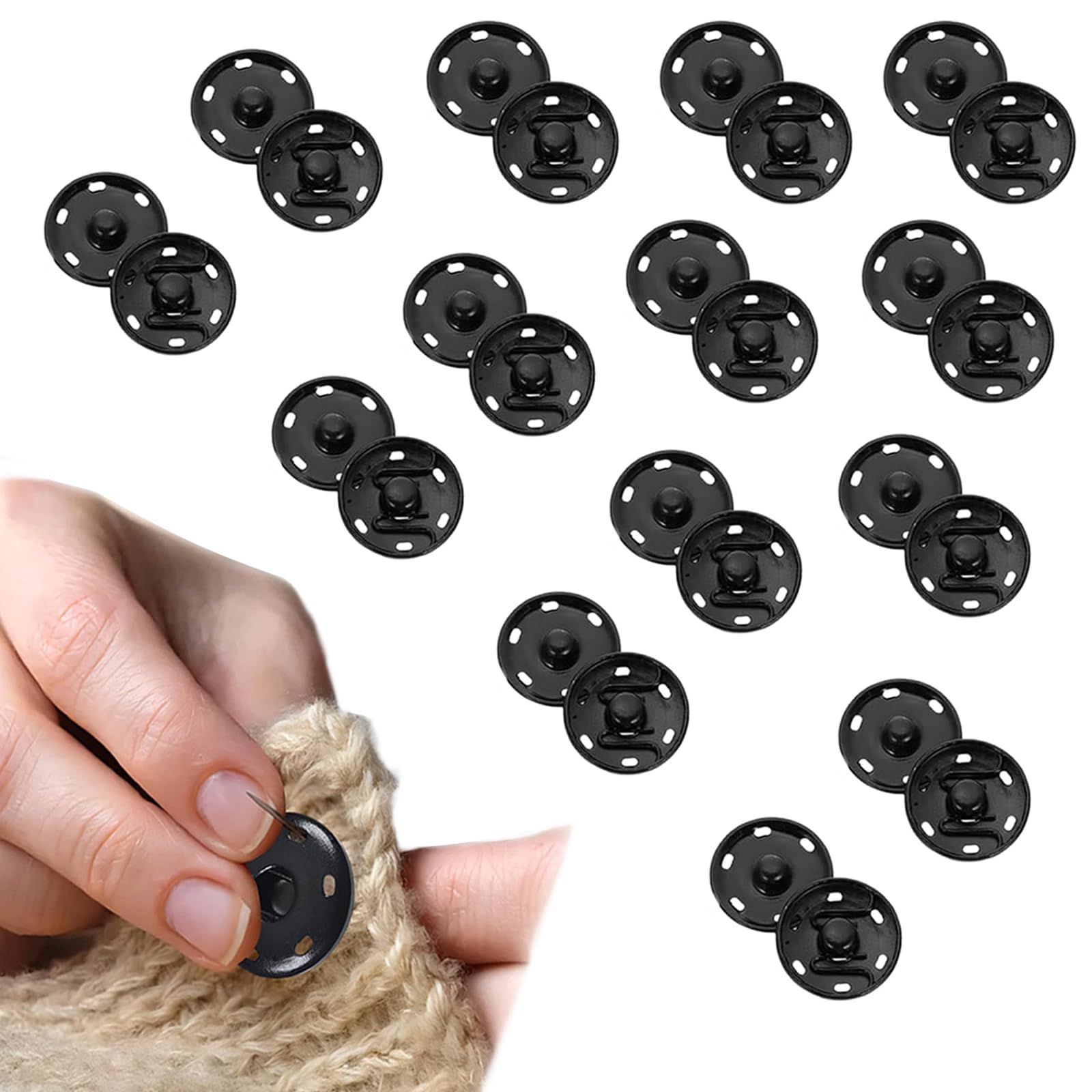 14 Pairs Press Studs, Black Press Studs, Clip Buttons for Clothes of 21mm Snap Garment Buttons, Metal Snap Sewing Clips for Clothes Sewing DIY Craft Projects（Black）