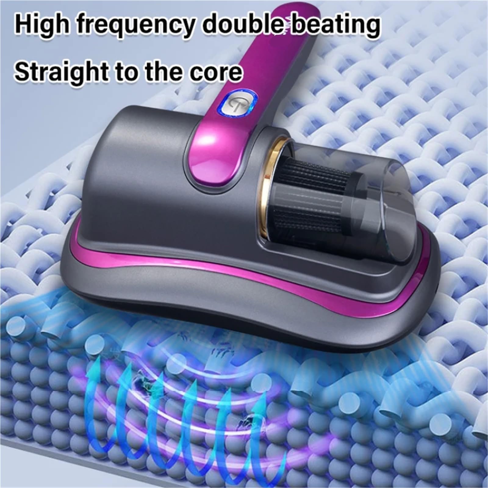 Aspiradora de colchón, máquina de esterilización de colchón para el hogar, portátil, portátil, inalámbrico, eliminador de ácaros, carga USB para cama, alfombra, sofá (dorado) (morado 1)