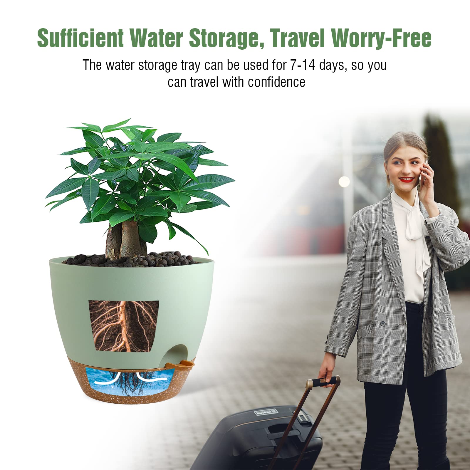 UOUZ 12inch 2Pack Large Self Watering Planters, Plastic Plant Pots with 60oZ Removable Deep Reservoir and Multi Mesh Drainage Holes for Indoor Outdoor Garden Plants and Flowers, Green with Brown: Black With Brown