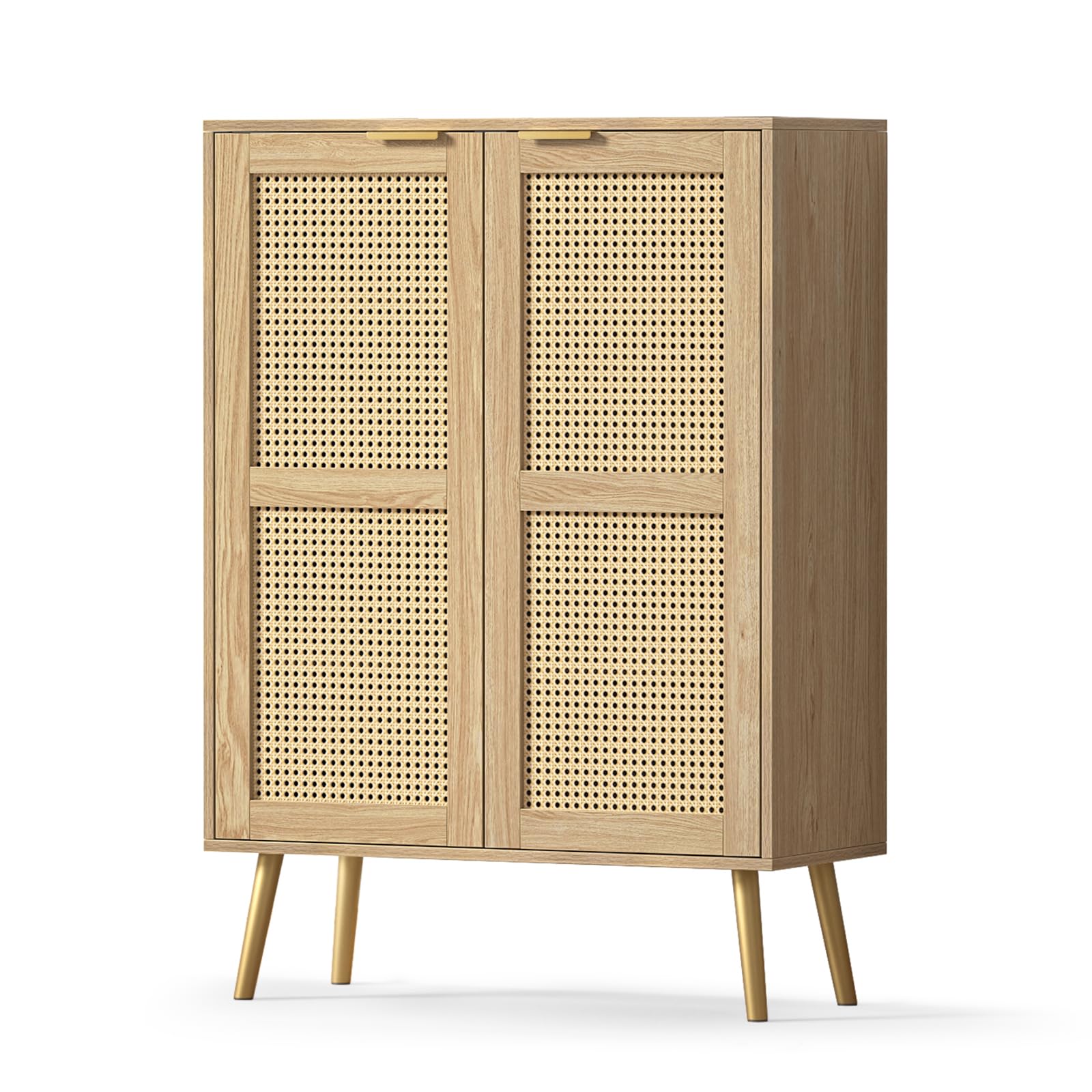 Küchenschrank mit Arbeitsplatte, Rattan Sideboard Schrank für Esszimmer, Küche, Wohnzimmer, Flur, Holz Buffetschrank 80 cm Breit, Aufbewahrungsschrank mit Türen, Kaffeebar 80 x 31x112 cm