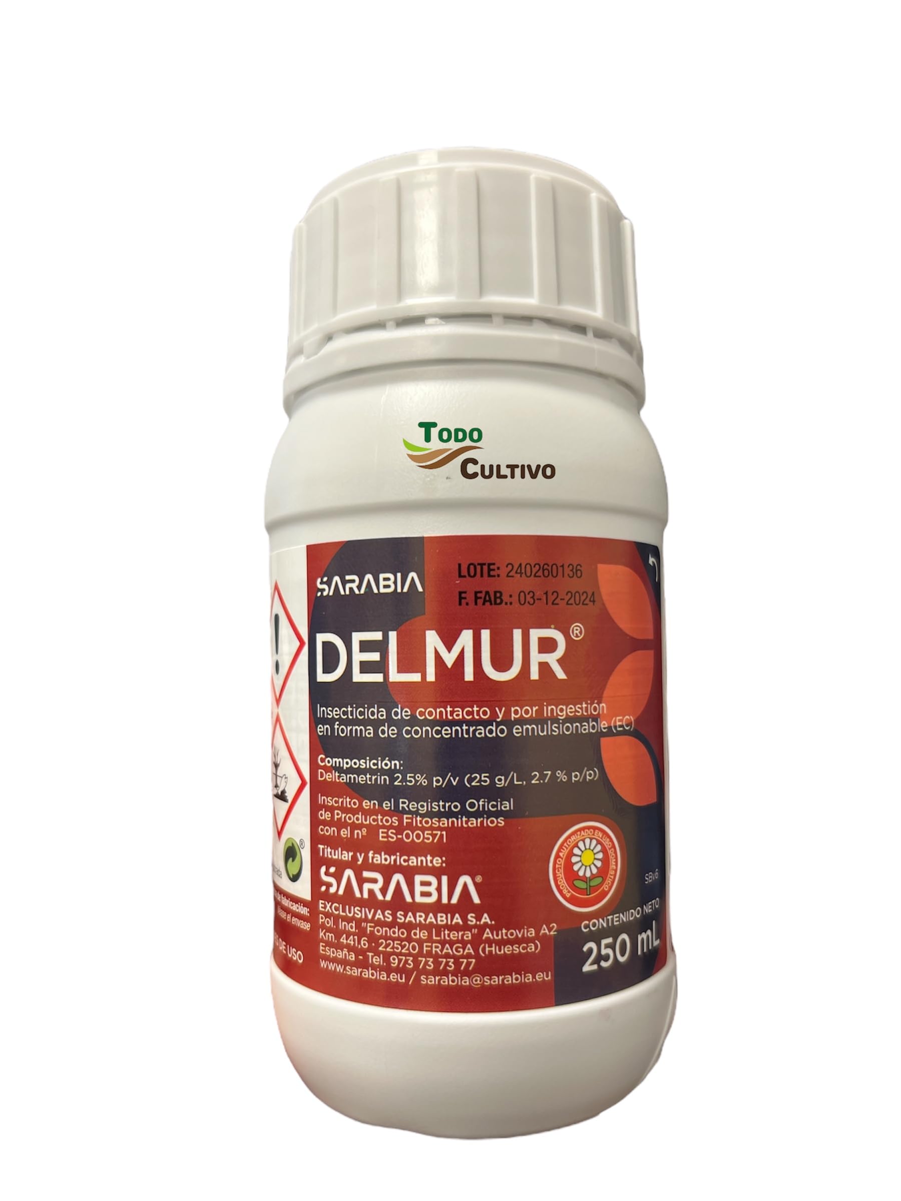 Insecticida concentrado deltametrima 2,5%. 250 ml. Hasta 500 litro de tratamiento. Delmur