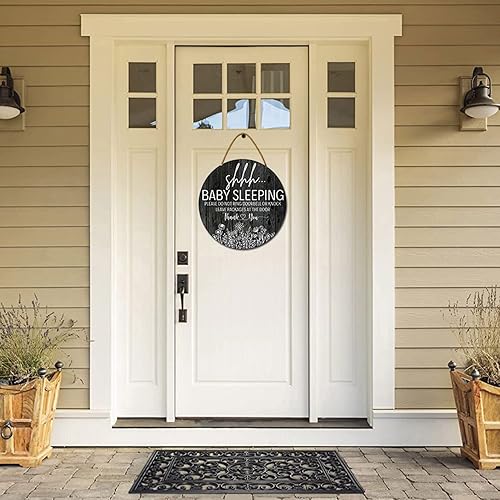 Miniatura 3 de Letrero de sueño de bebé para puerta delantera, con texto en inglés Please Do Not Ring, colgador de puerta de madera para decoración de porche al