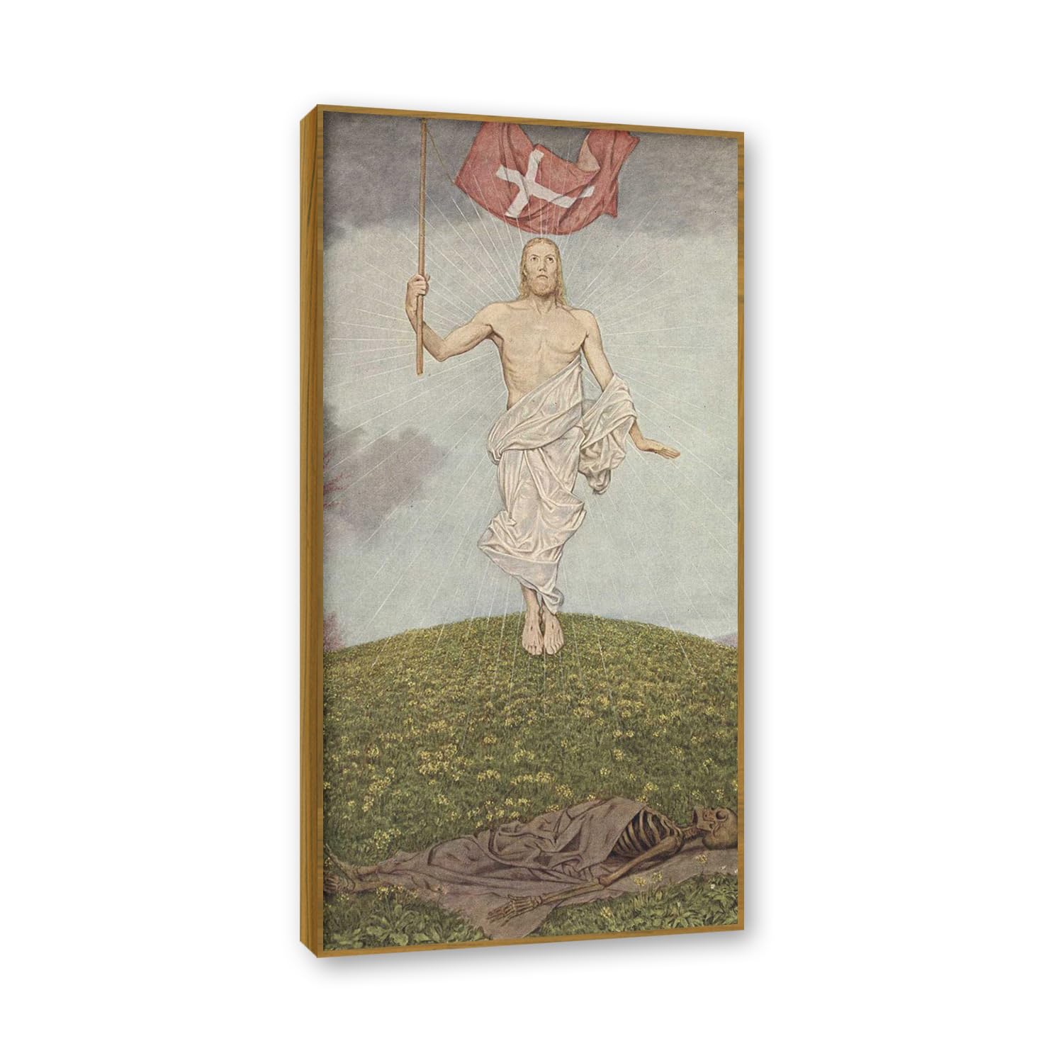 NHLDZYH Teak Frame. Hans Thoma Style Canvas Wall Art - (Resurrectionn), German Romantic Realism Painting with Symbolic Nature, Rustic Country Home Decor. 60x120cm-23.7x47.3in