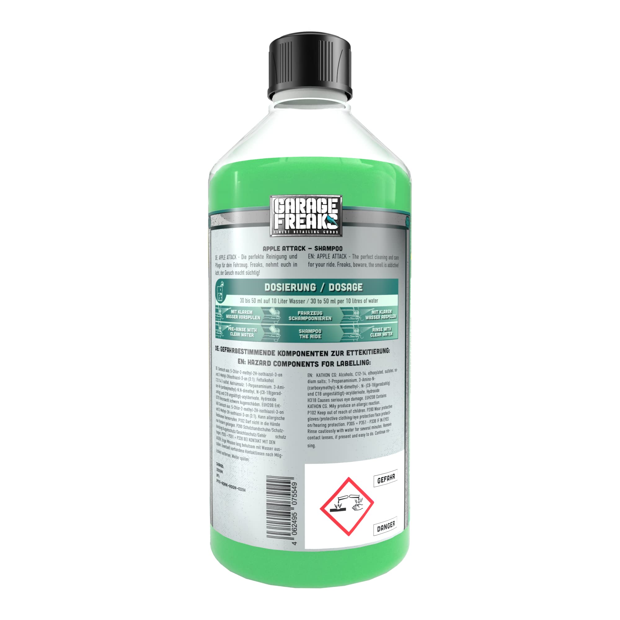 Autowäsche Premium Set - Garage Freaks Wascheimer "Wash" & "Rinse" 5 GAL mit GritGuard + Autoshampoo Apple Attack 1L + 5 Finger Waschhandschuh + Trockentuch 1300GSM - Car Shampoo für Handwäsche