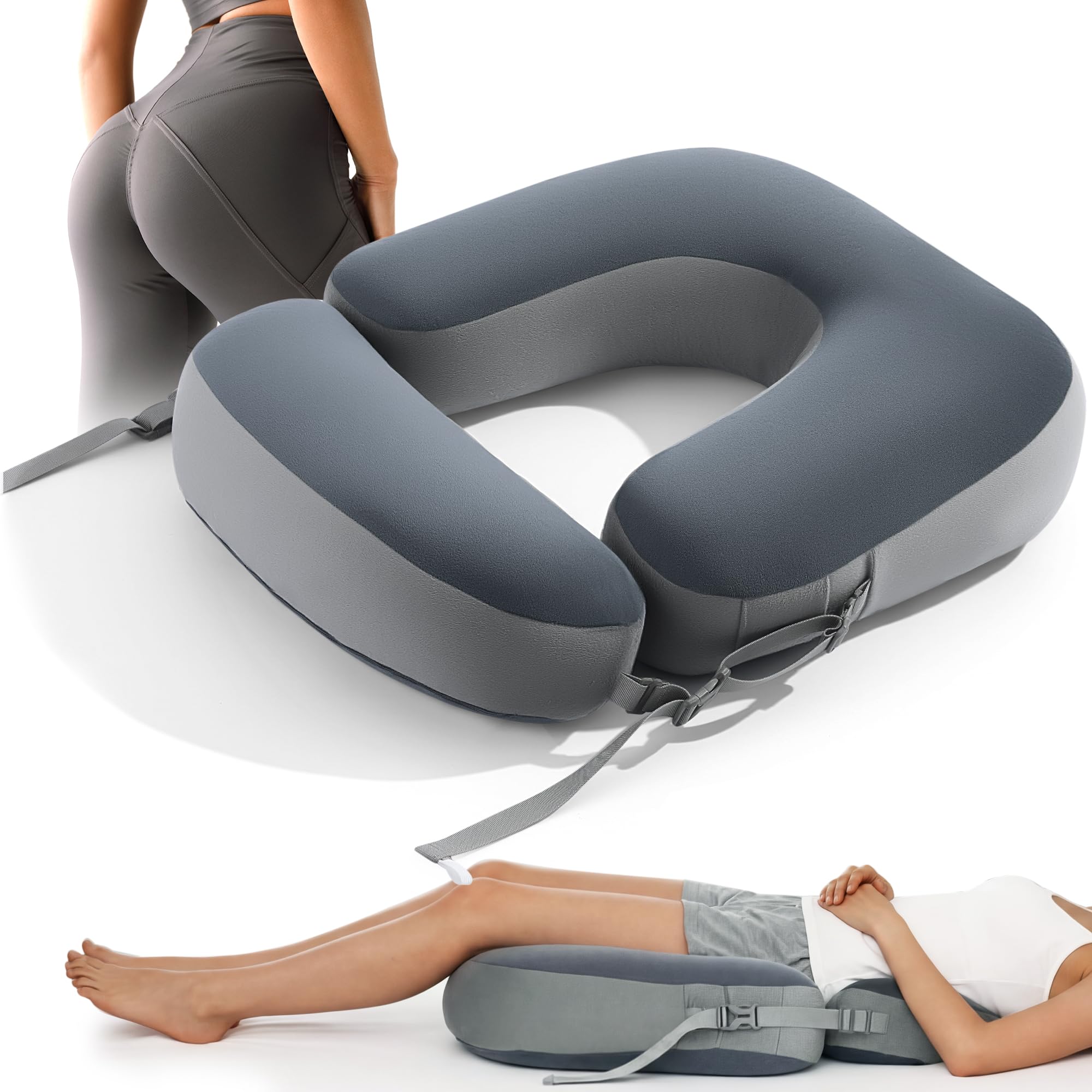 Photo 1 of HOMBYS Adjustable BBL Pillow After Surgery with Lumbar Support, Brazilian Butt Lift Pillow Pad, Multi-Purpose Post Recovery Seat Cushion for Sitting, Sleeping, Driving, Washable Cover for Women, Grey