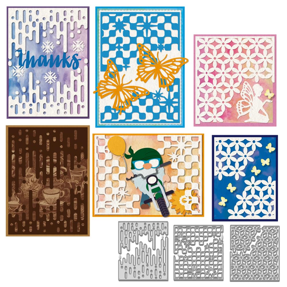WADORN 3Pcs Lace Grid Frame Metal Cutting Dies Stencils, Flower Background Frame Carbon Steel Cutting Die Set for DIY Scrapbooking Making Grid Border Embossing Template for Photo Album Paper Card