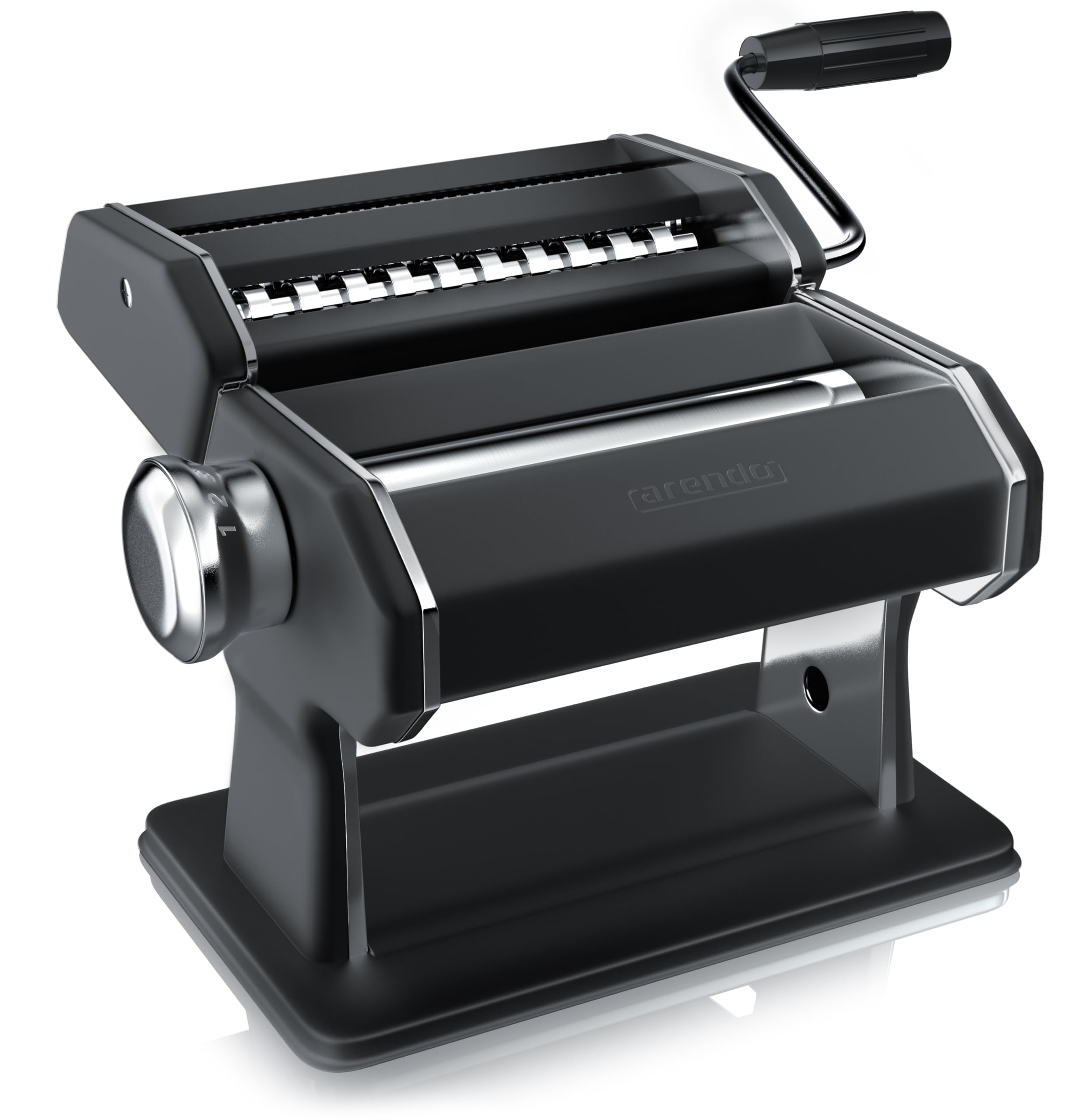 Arendo - Nudelmaschine Pasta Maker – Edelstahl – Nudelpresse – 7 einstellbare Stärken - manuell - Duplexvorsatz für Tagliolini Spaghetti Fettuccine Tagliatelle 2mm und 6 mm - Schwarz Matt