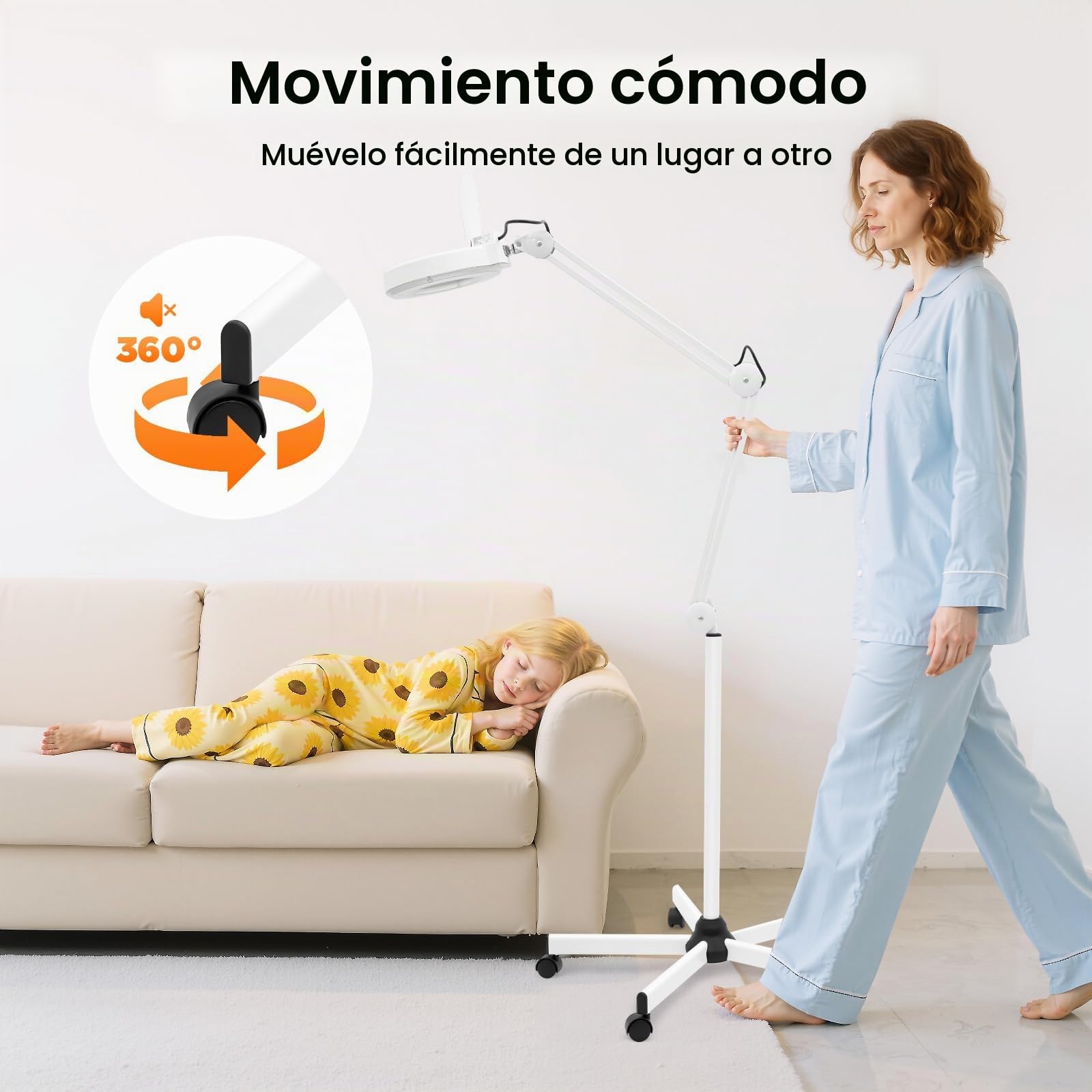 Lámpara de aumento de 5X dioptrías, lupa de trabajo cosmética, lámpara de aumento cosmética LED con soporte, lupa de pie para estudio de belleza, lámpara de salón sobre trípode para salón de belleza